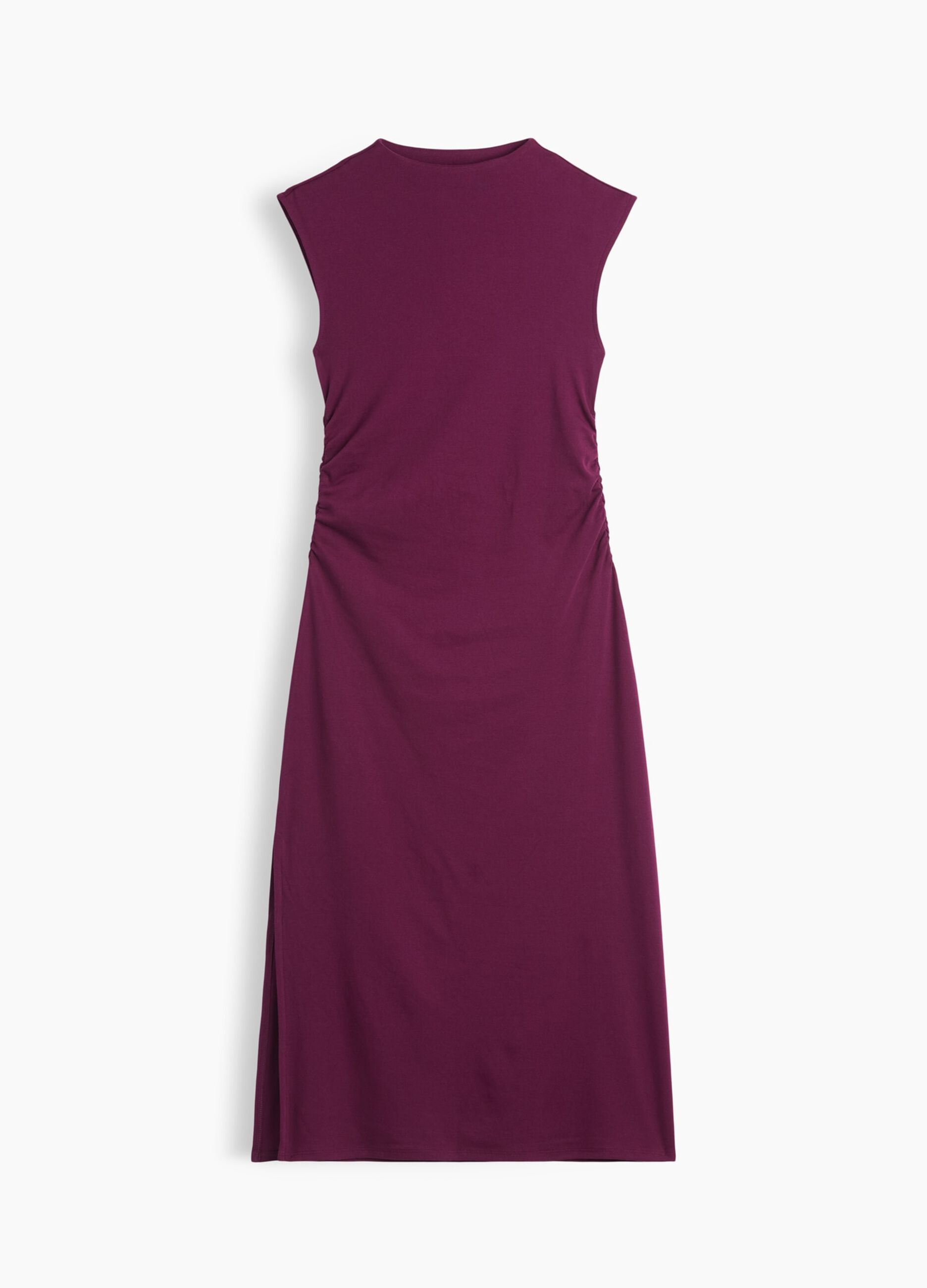 Red stretch-cotton midi dress with side slit