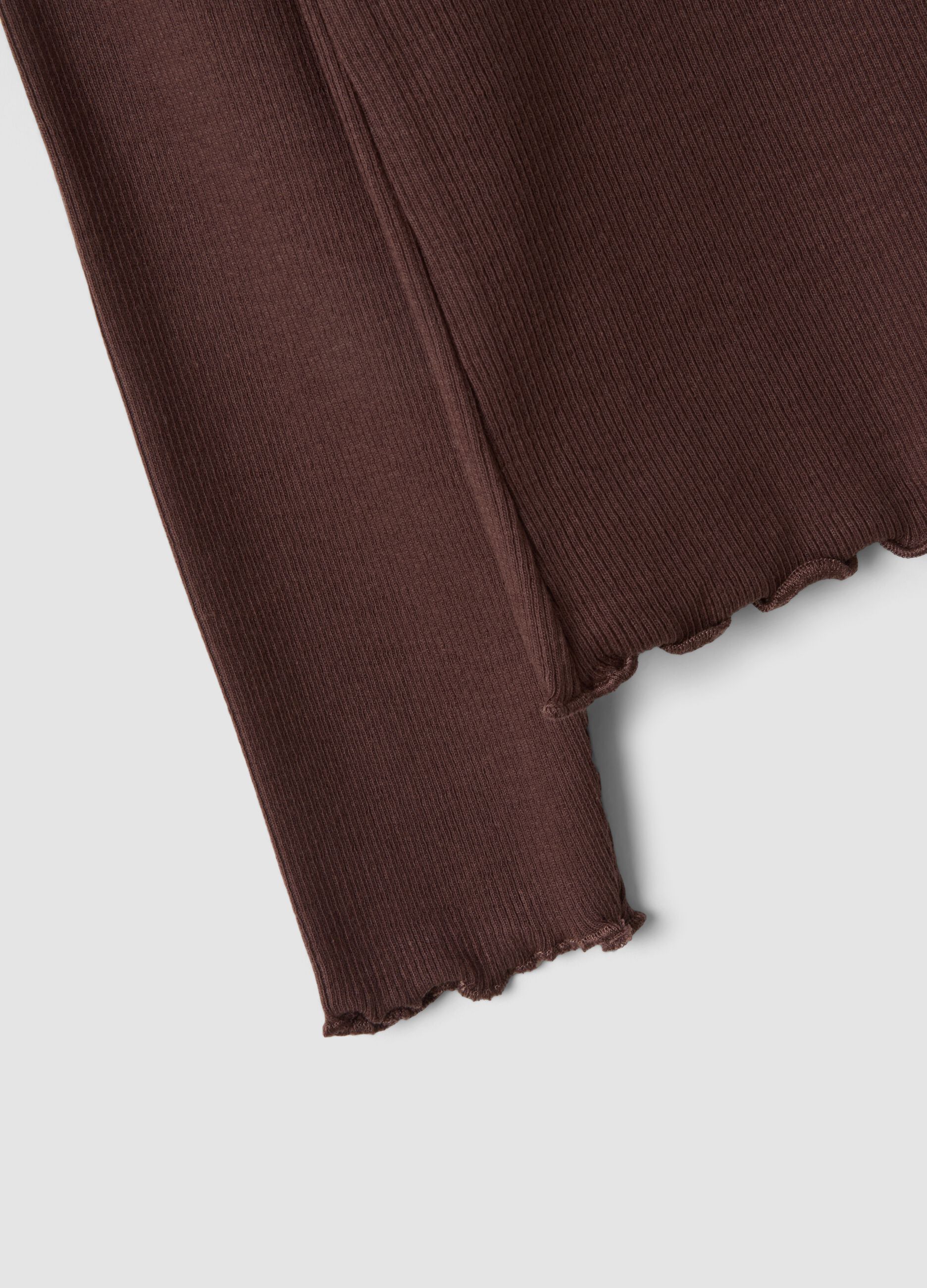 Brown ribbed organic stretch cotton T-shirt