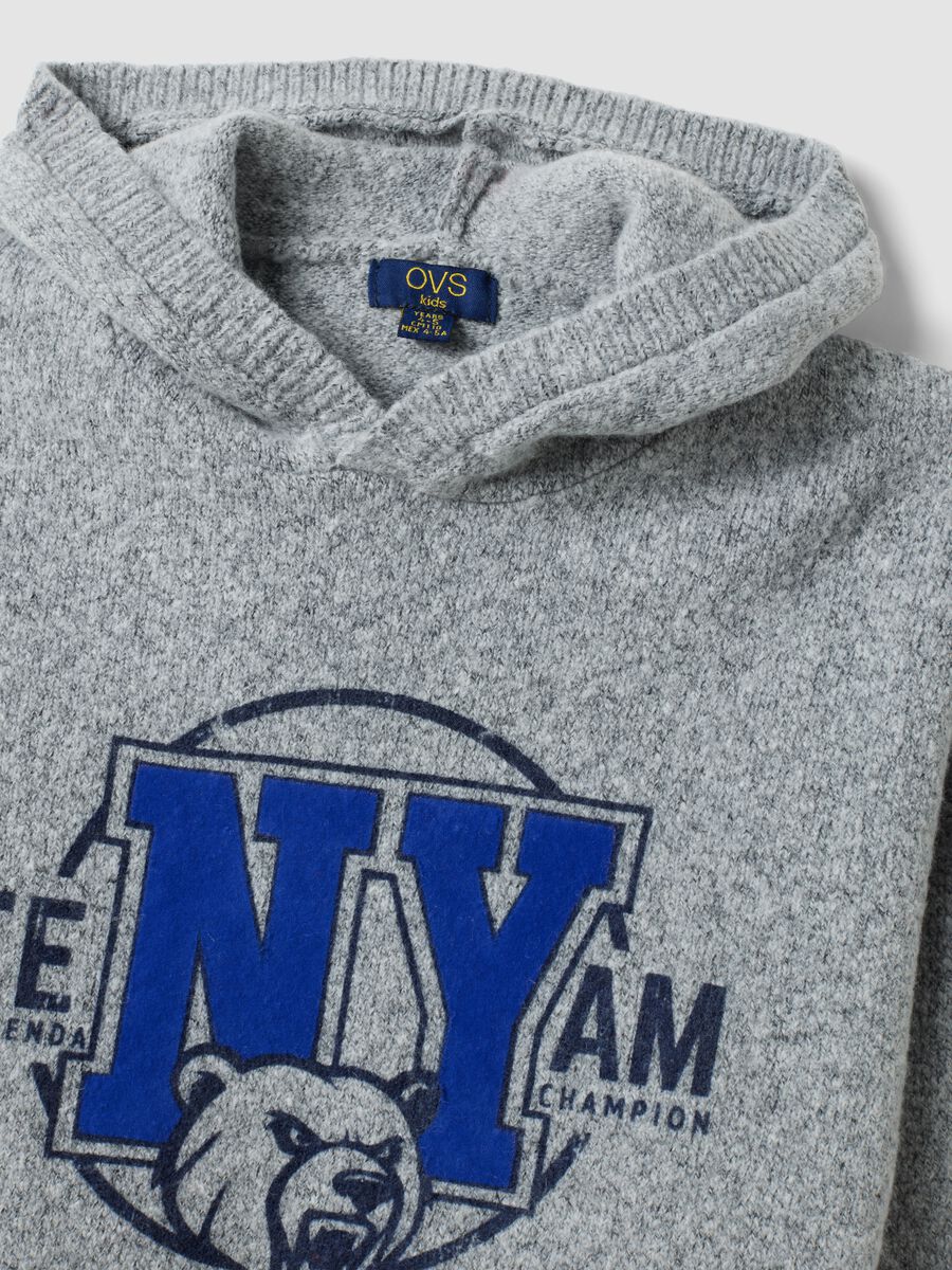 Grey stretch hoodie sweatshirt with print for boys_3