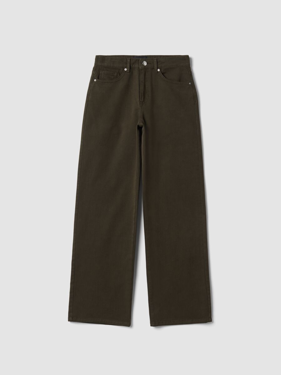 Brown wide-leg jeans in pure cotton_0