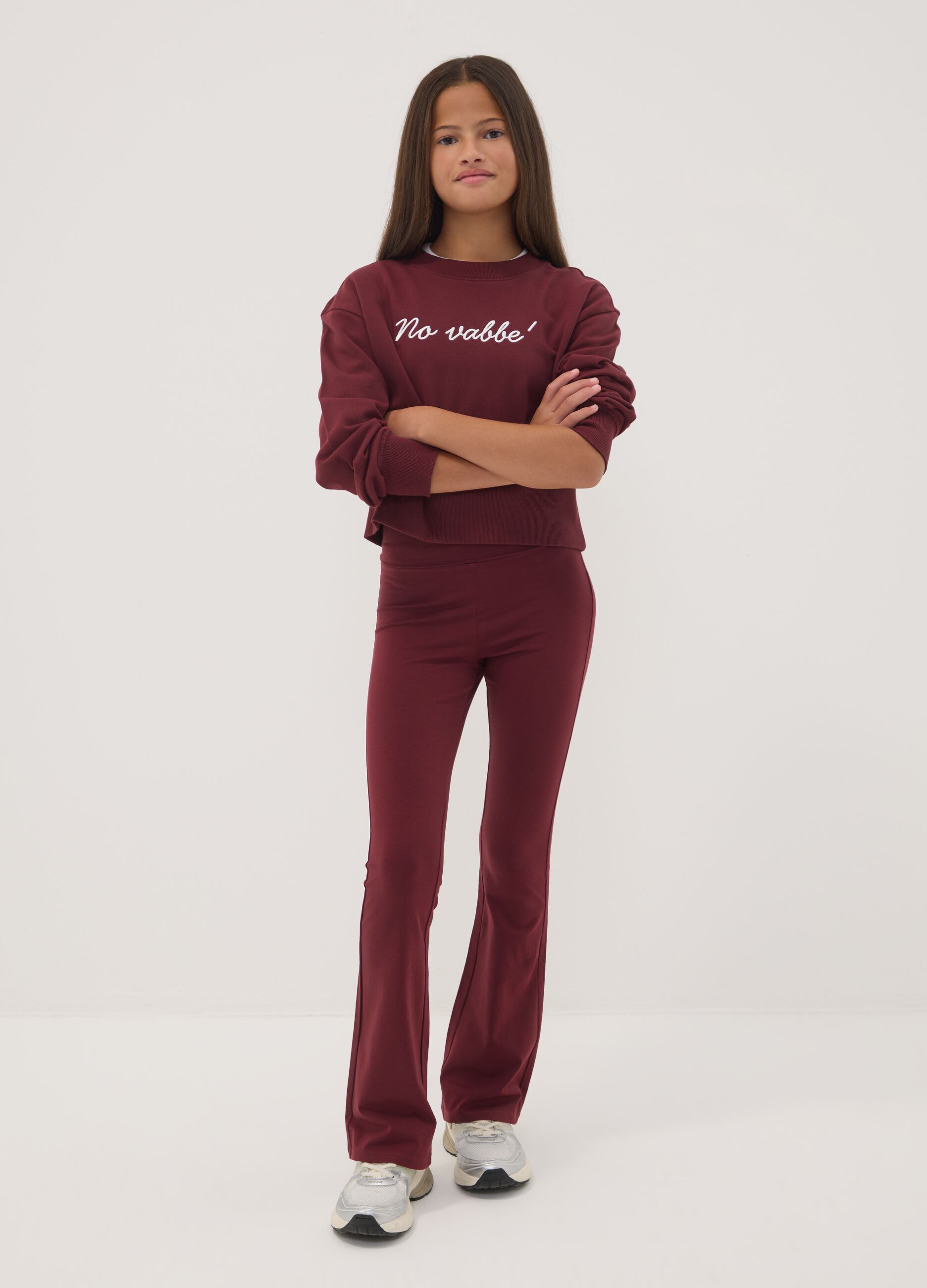 Girls&rsquo; red flared leggings in stretchy organic cotton