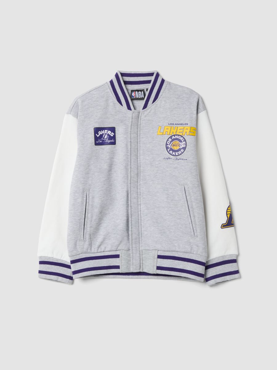Grey marl pure cotton hoodie with Lakers print_0
