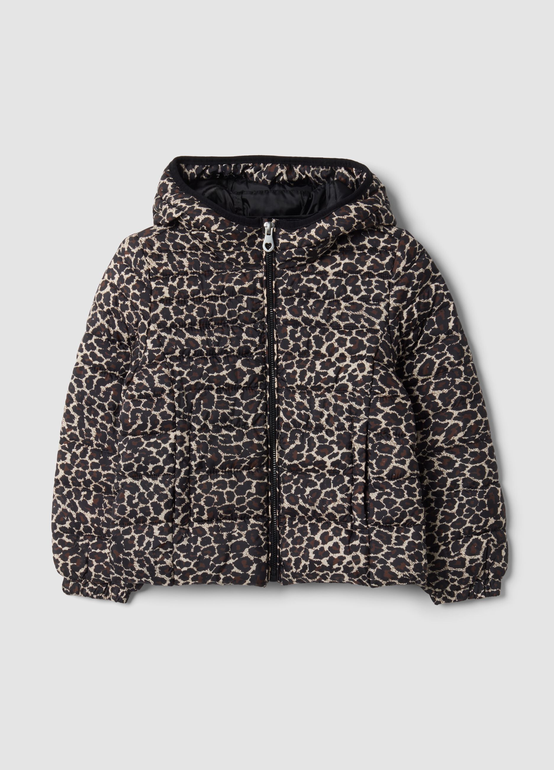 Giubbotto marrone imbottito con cappuccio e zip