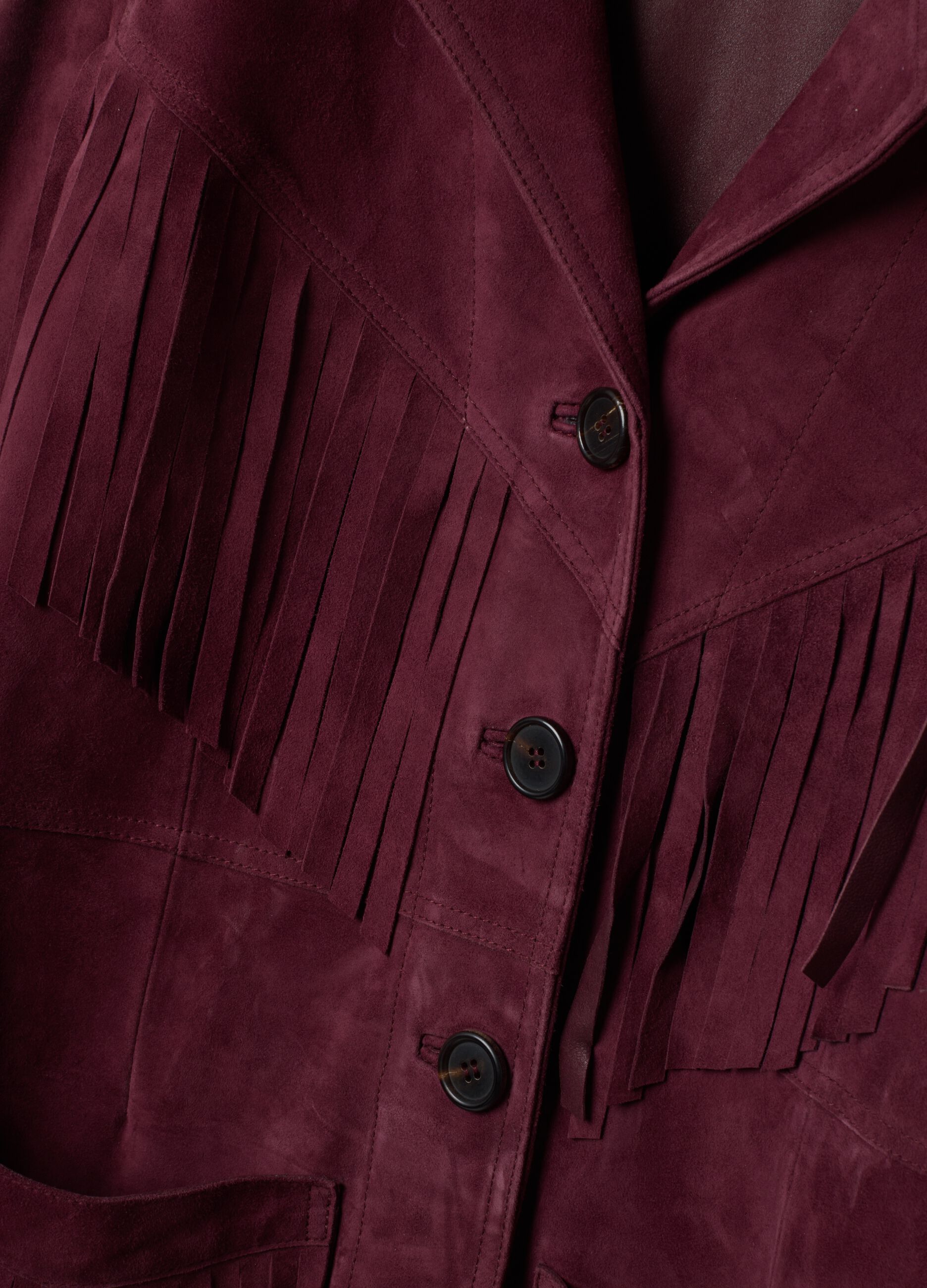 Red genuine leather fringed blazer, regular fit