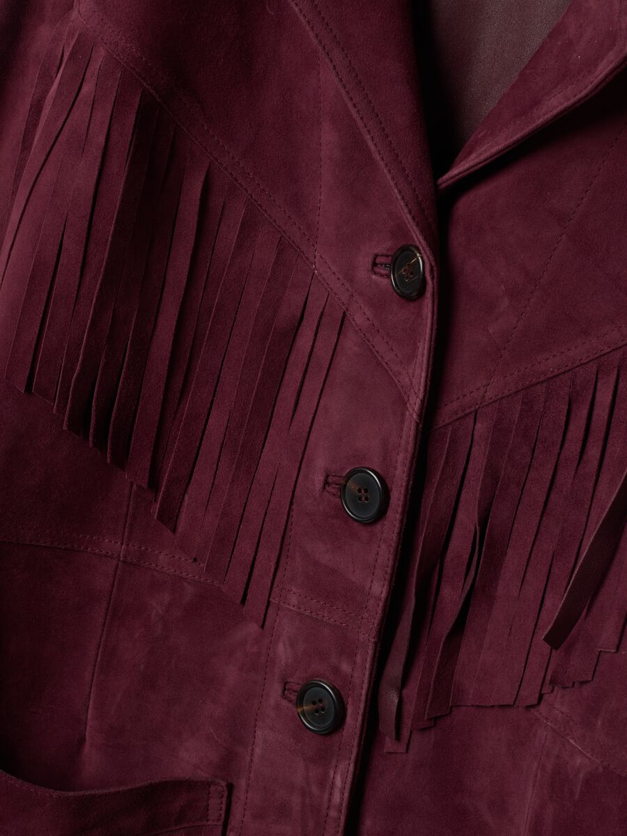 Red genuine leather fringed blazer, regular fit_2