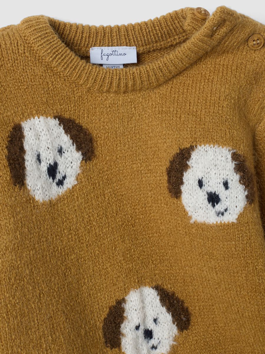 Brown jacquard crew-neck jumper with puppies_2