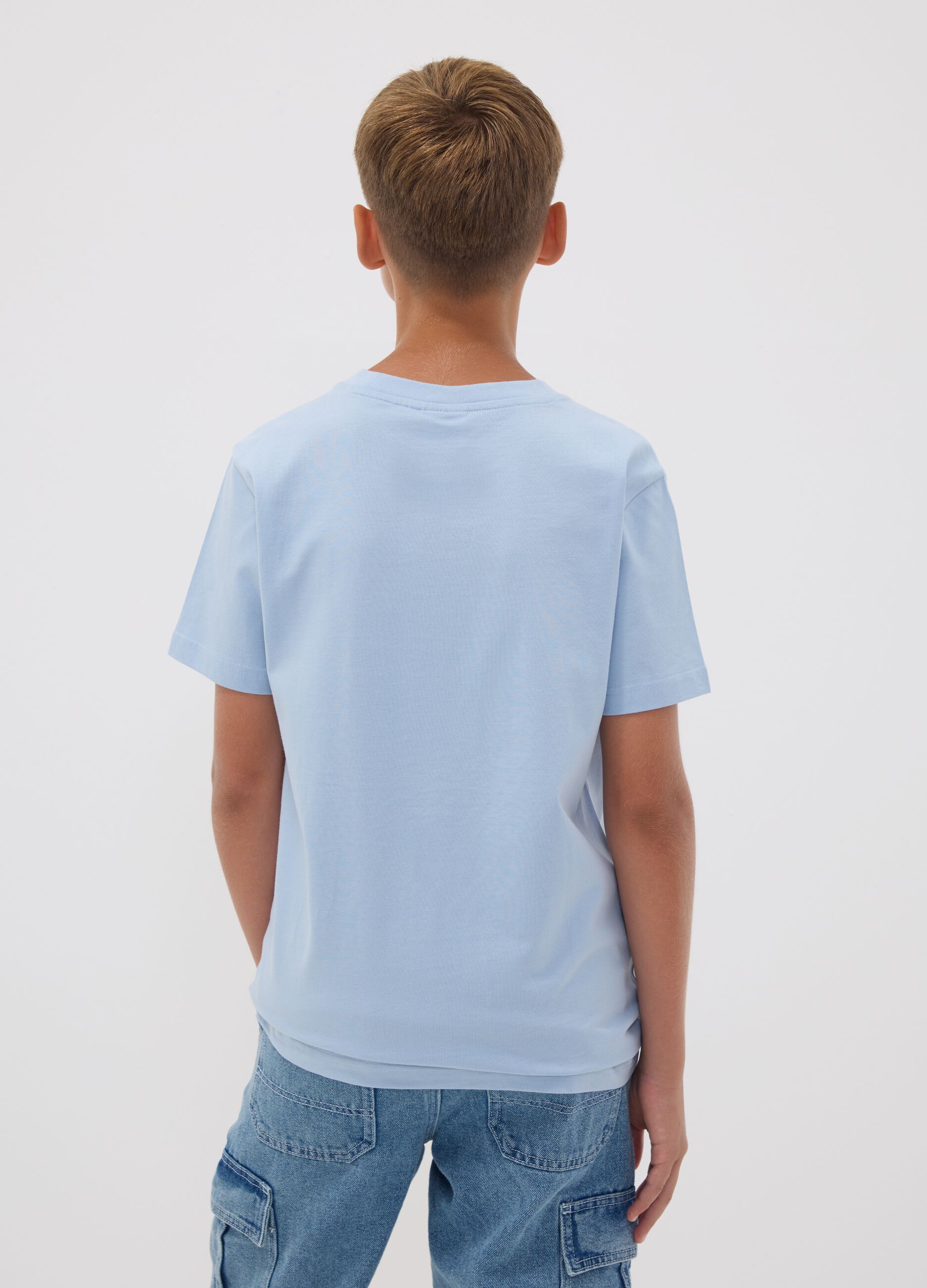 Boys&rsquo; light blue pure cotton T‑shirt with Simpsons print