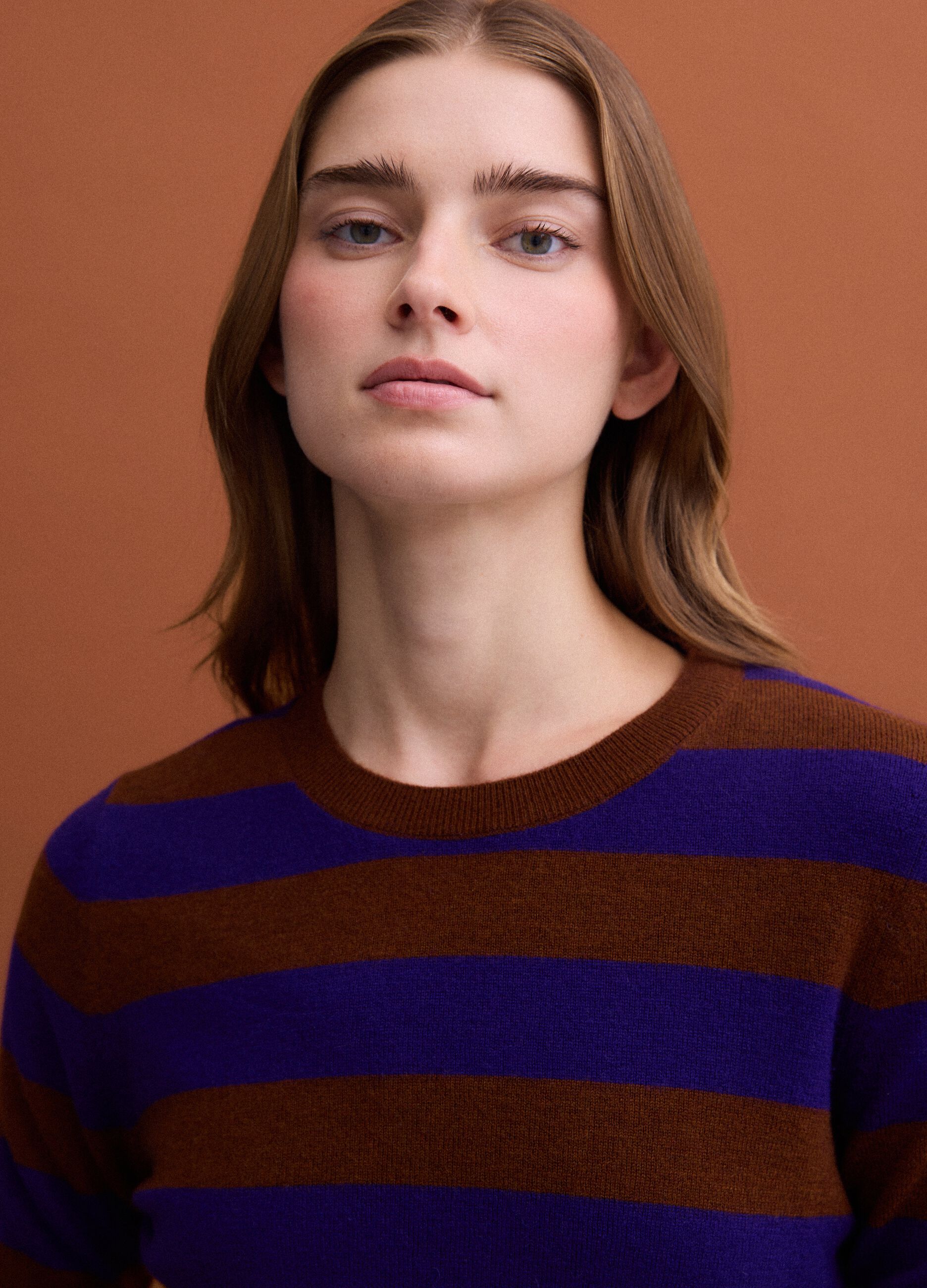 Purple pure wool striped crew-neck jumper