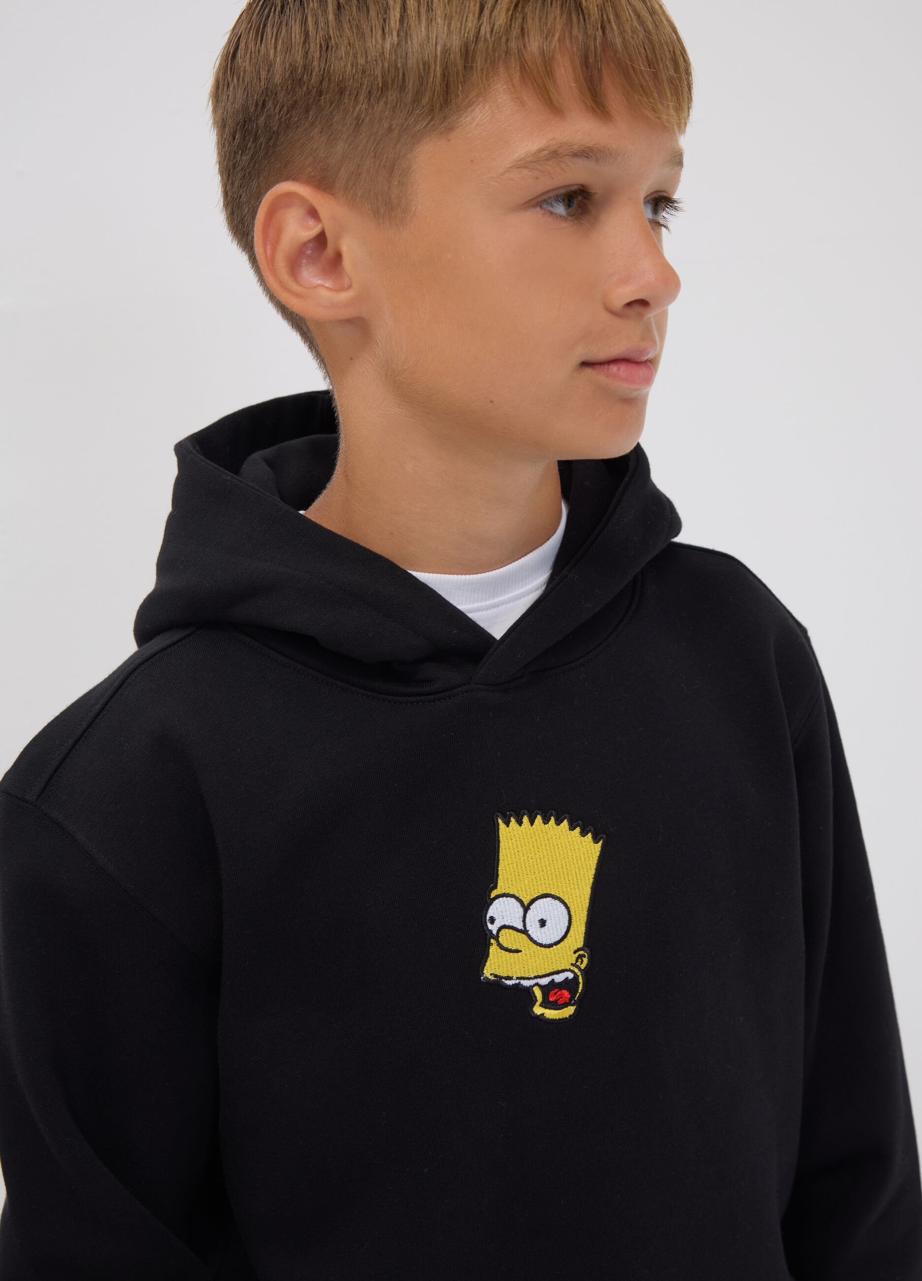 Black pure cotton hoodie with The Simpsons print for boys