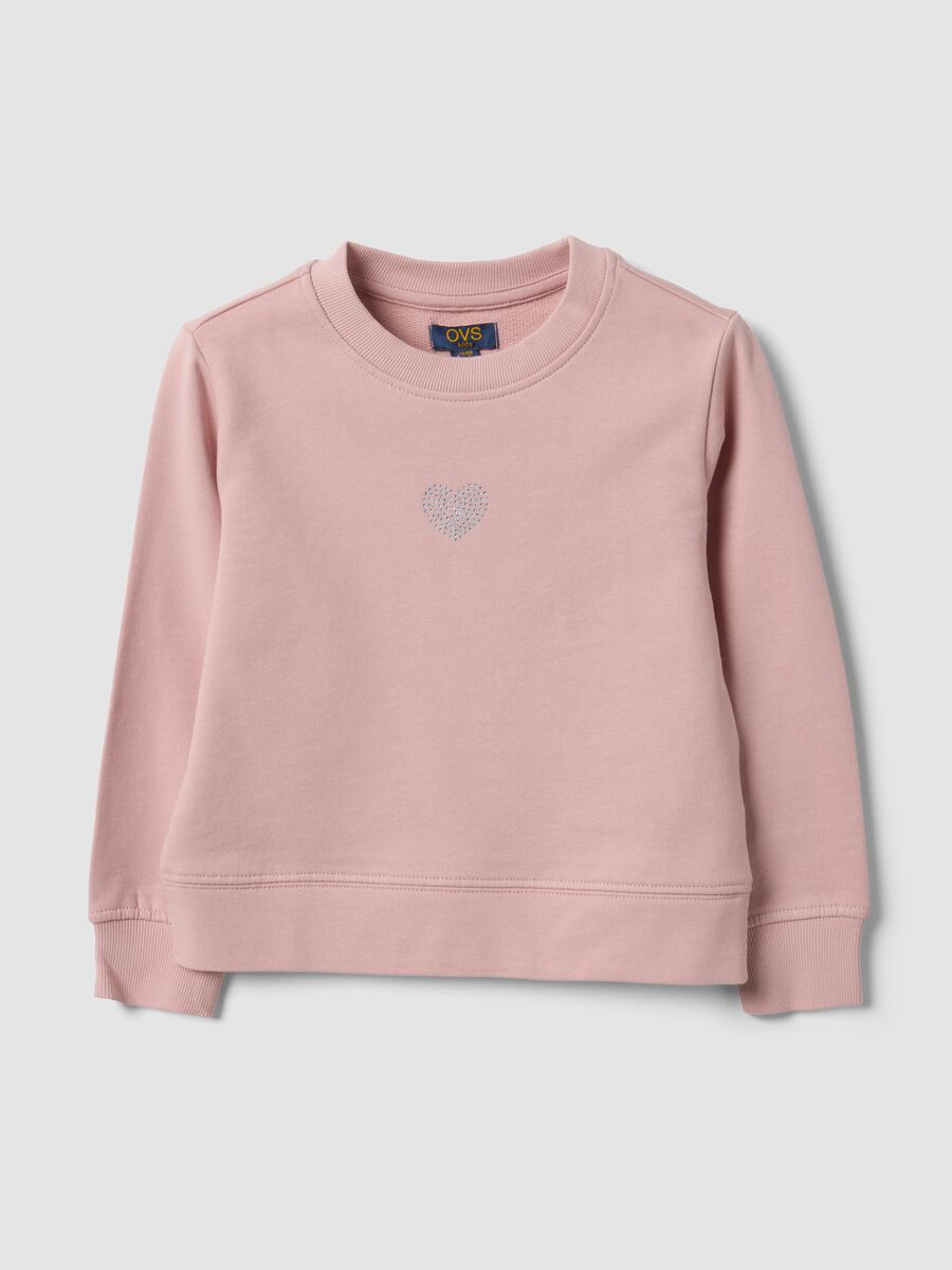 Pink pure cotton crew-neck sweatshirt with heart for girls_0