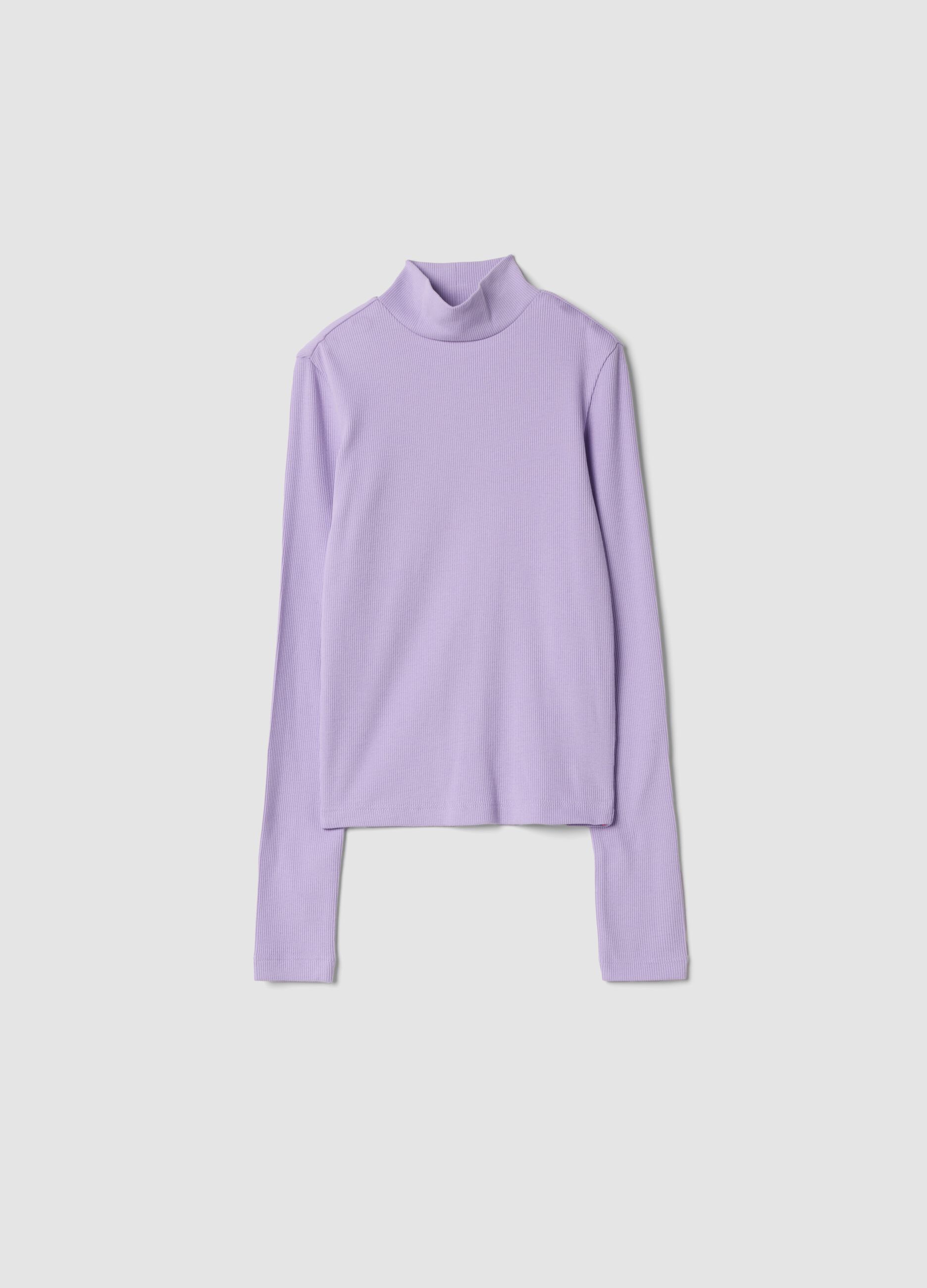 Purple slim-fit ribbed stretch organic cotton T-shirt