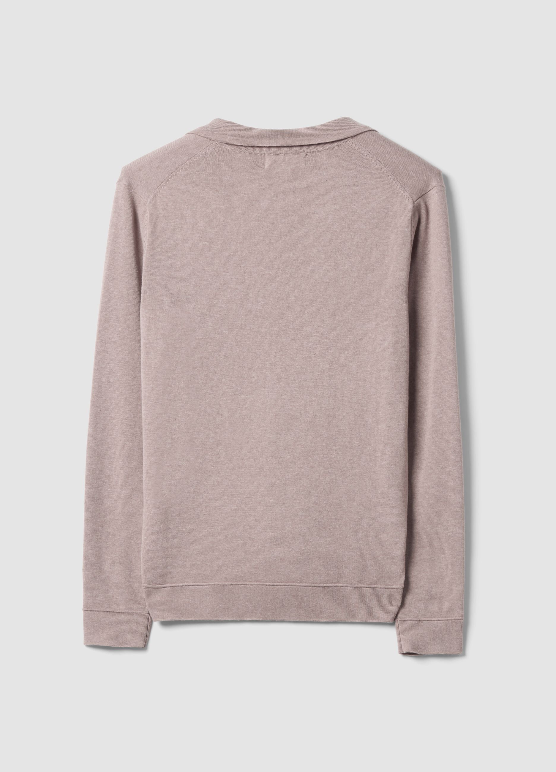 Beige long-sleeve pure cotton polo shirt