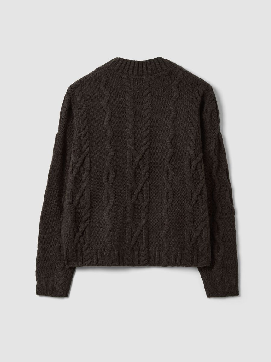 Grey wool-blend cable-knit oversized cardigan with deep V-neck_2