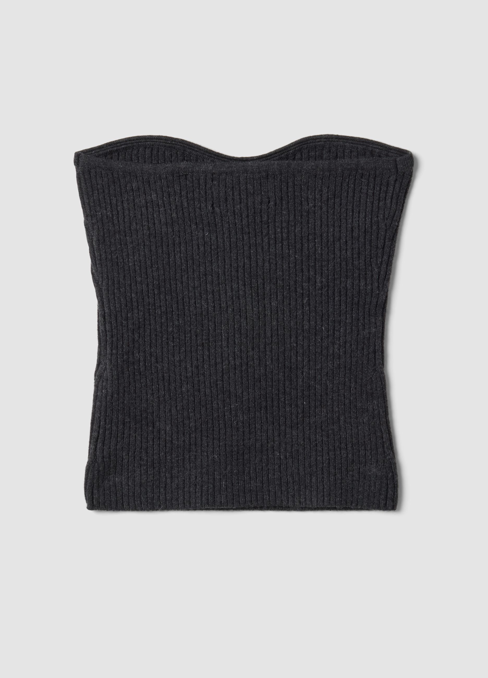 Top grigio in misto lana a fascia in maglia a coste