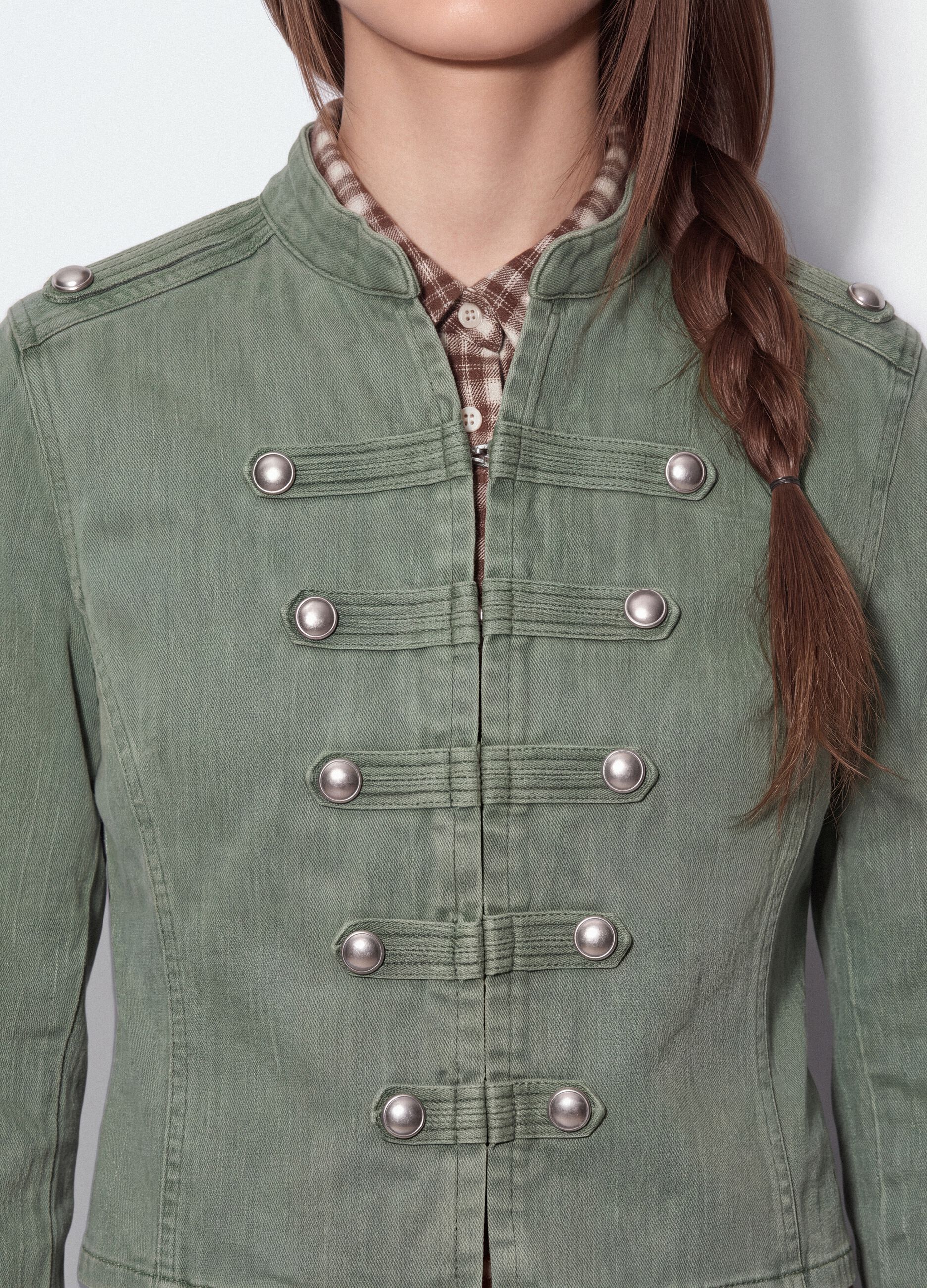 Giacca verde in puro cotone con bottoni nascosti slim fit