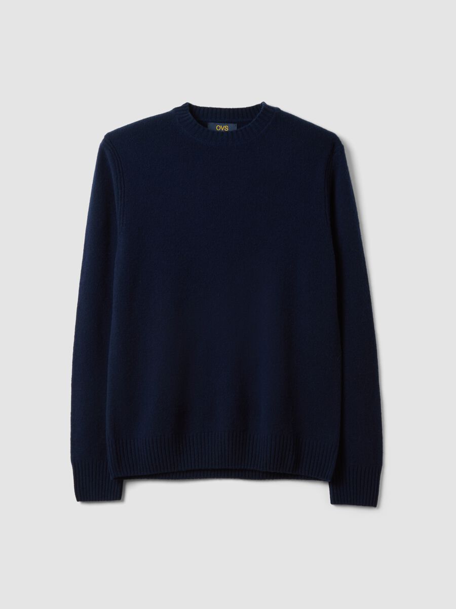 Blue crew-neck wool-blend jumper, regular fit_0