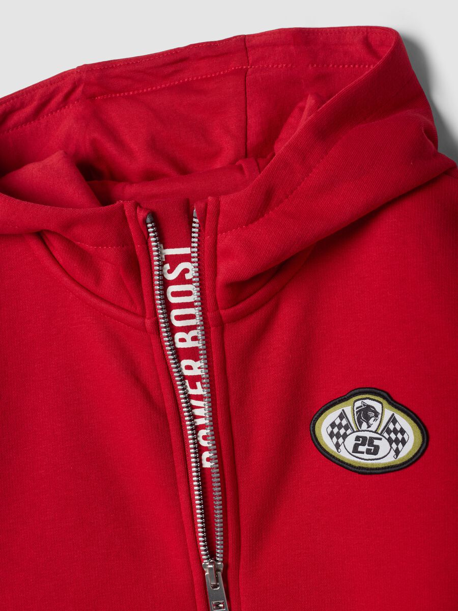 Red cotton-blend hoodie with racing print, relaxed fit_2