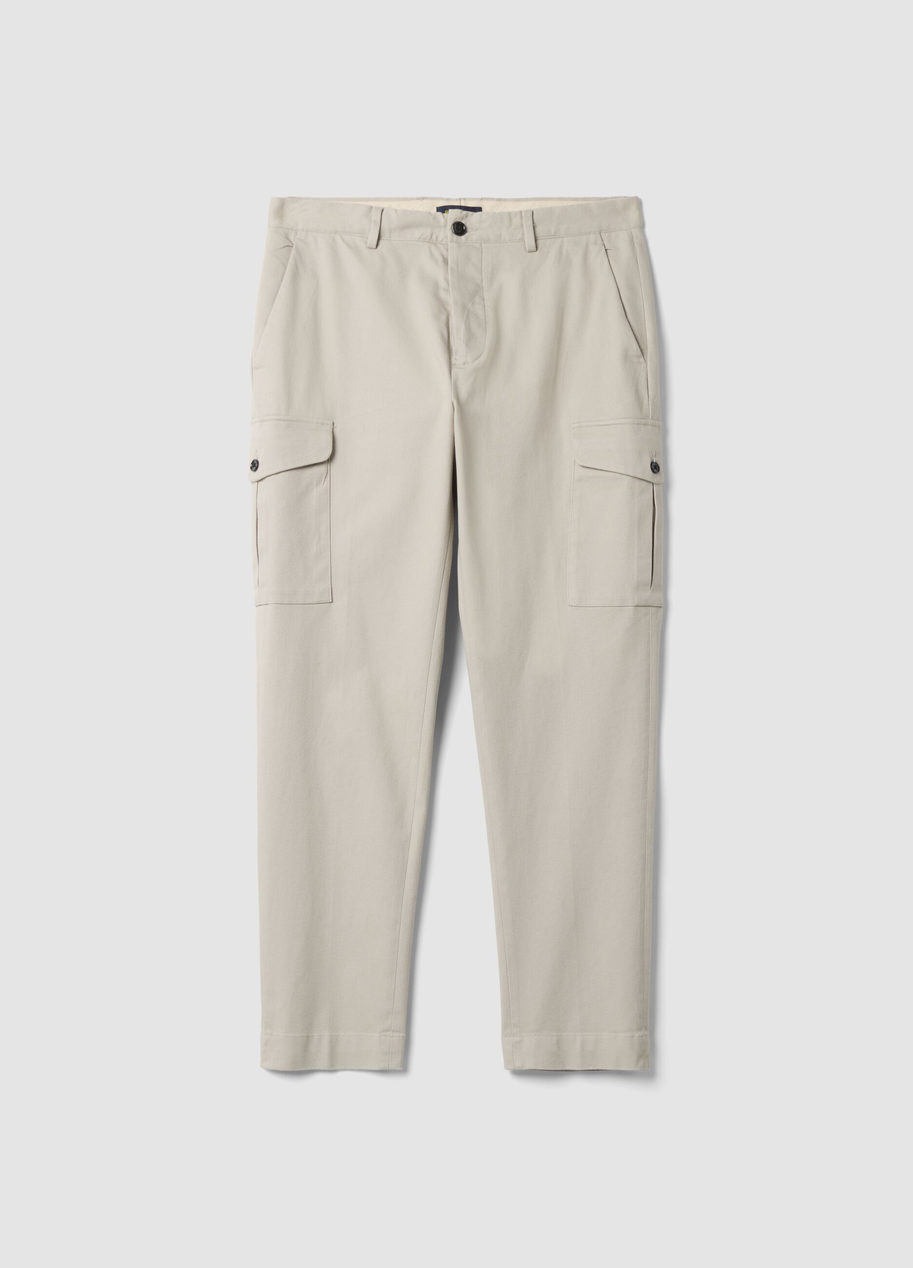 Grey comfort-fit stretch cotton twill cargo trousers
