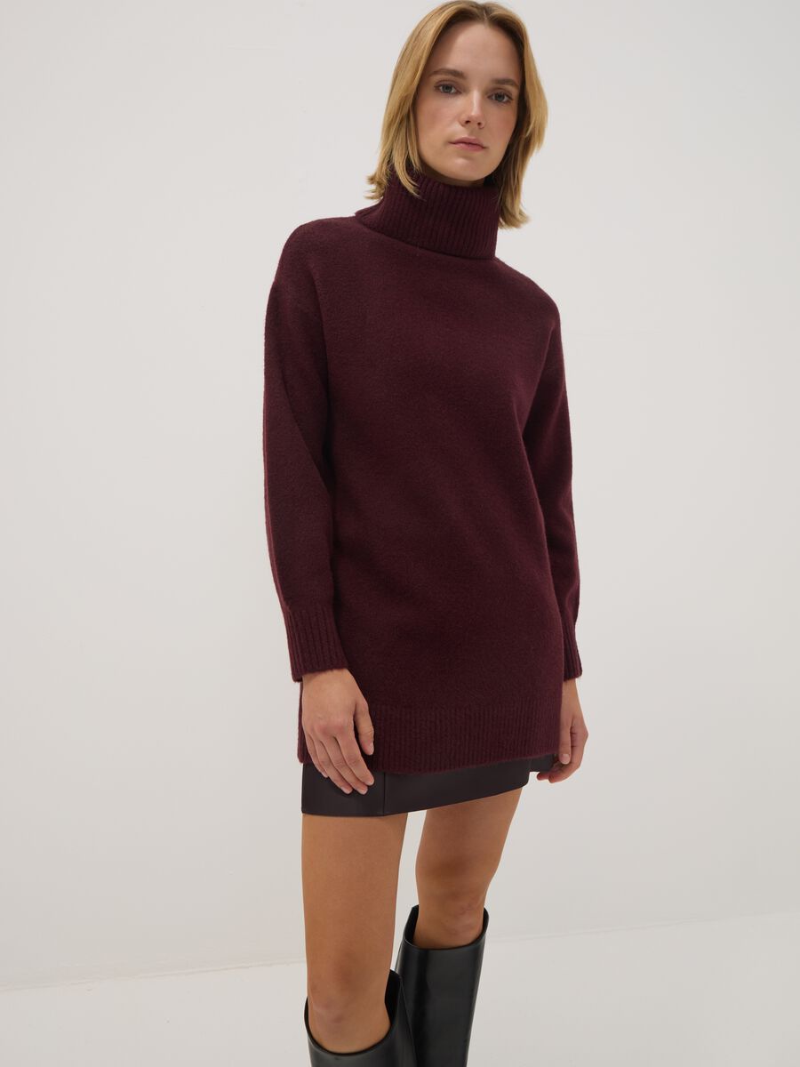 Purple stretch wool roll-neck dress_1