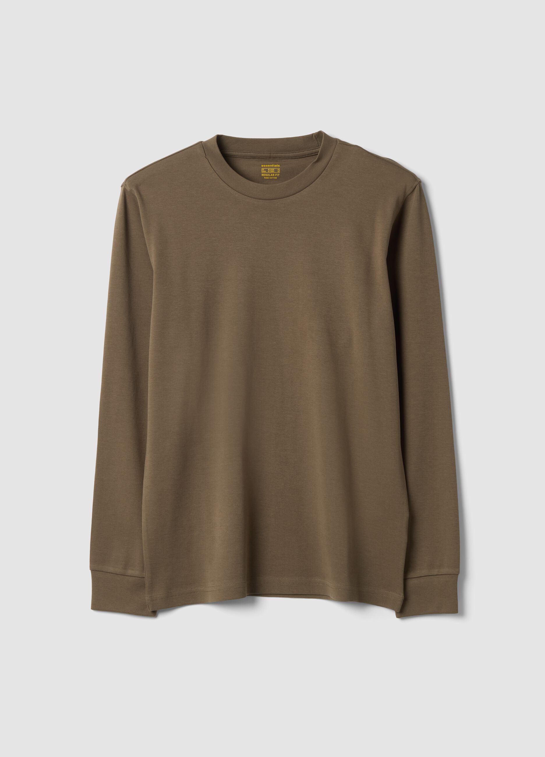 Brown pure cotton crew-neck T-shirt
