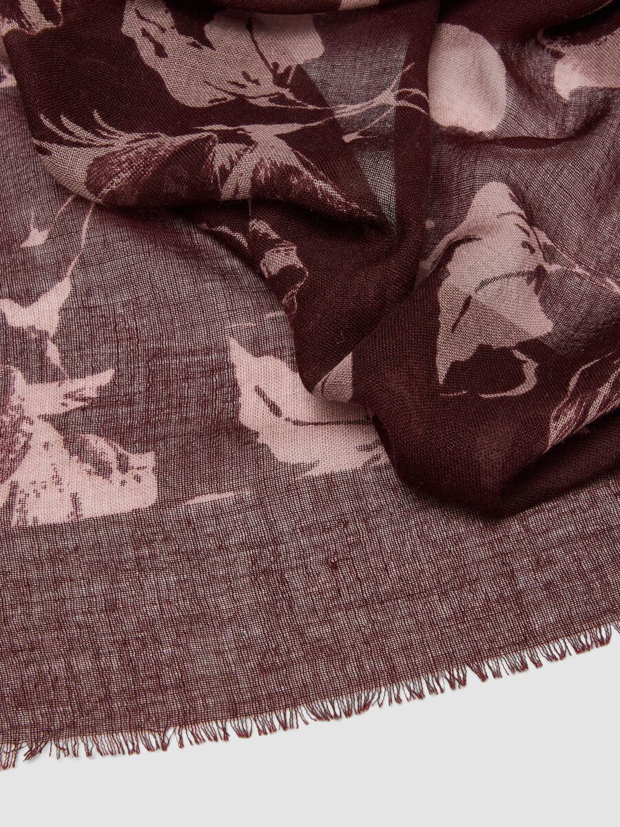 Brown wool-blend scarf with floral pattern_1