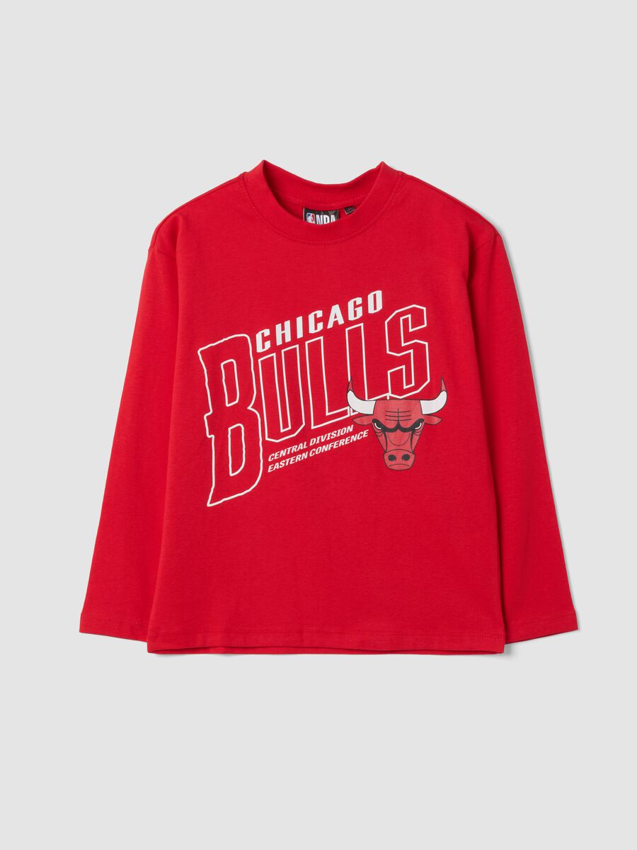 Red pure cotton T-shirt with Chicago Bulls print_0