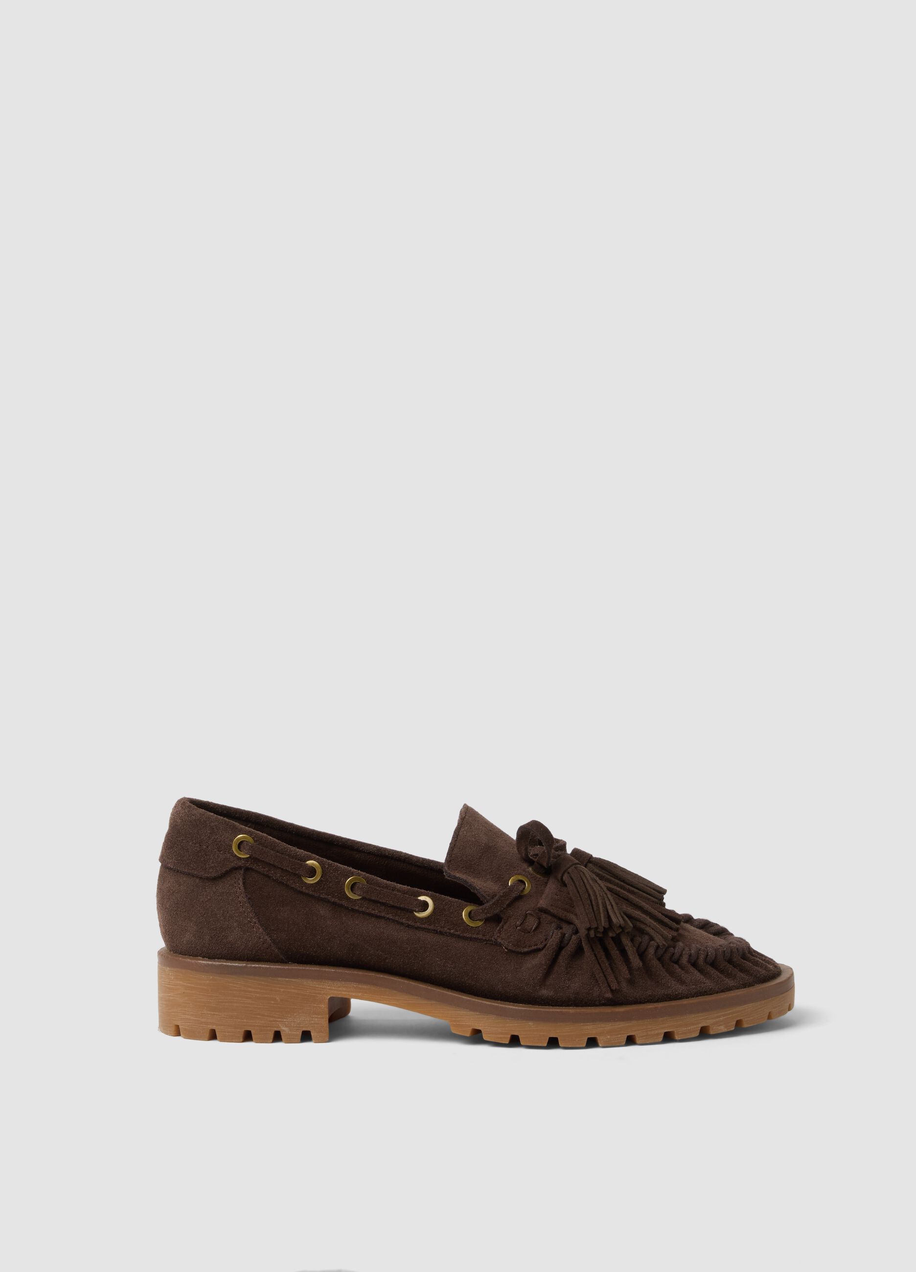 Brown genuine leather tassel loafers