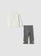 Grey and white stretch cotton and viscose set for baby girl_1