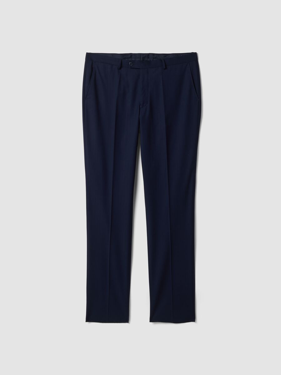 Blue slim-fit stretch viscose trousers_0
