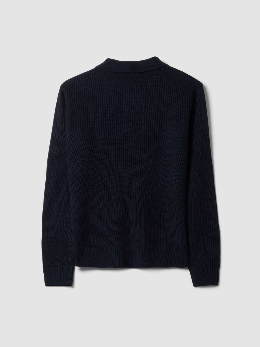 Blue rib-knit long-sleeve polo shirt_2