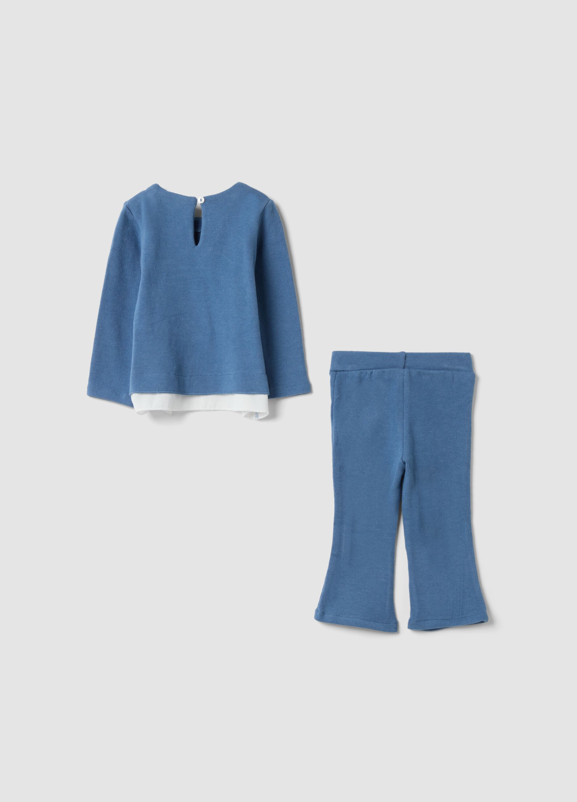 Blue cotton and stretch viscose set with bow