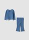 Blue cotton and stretch viscose set with bow_1