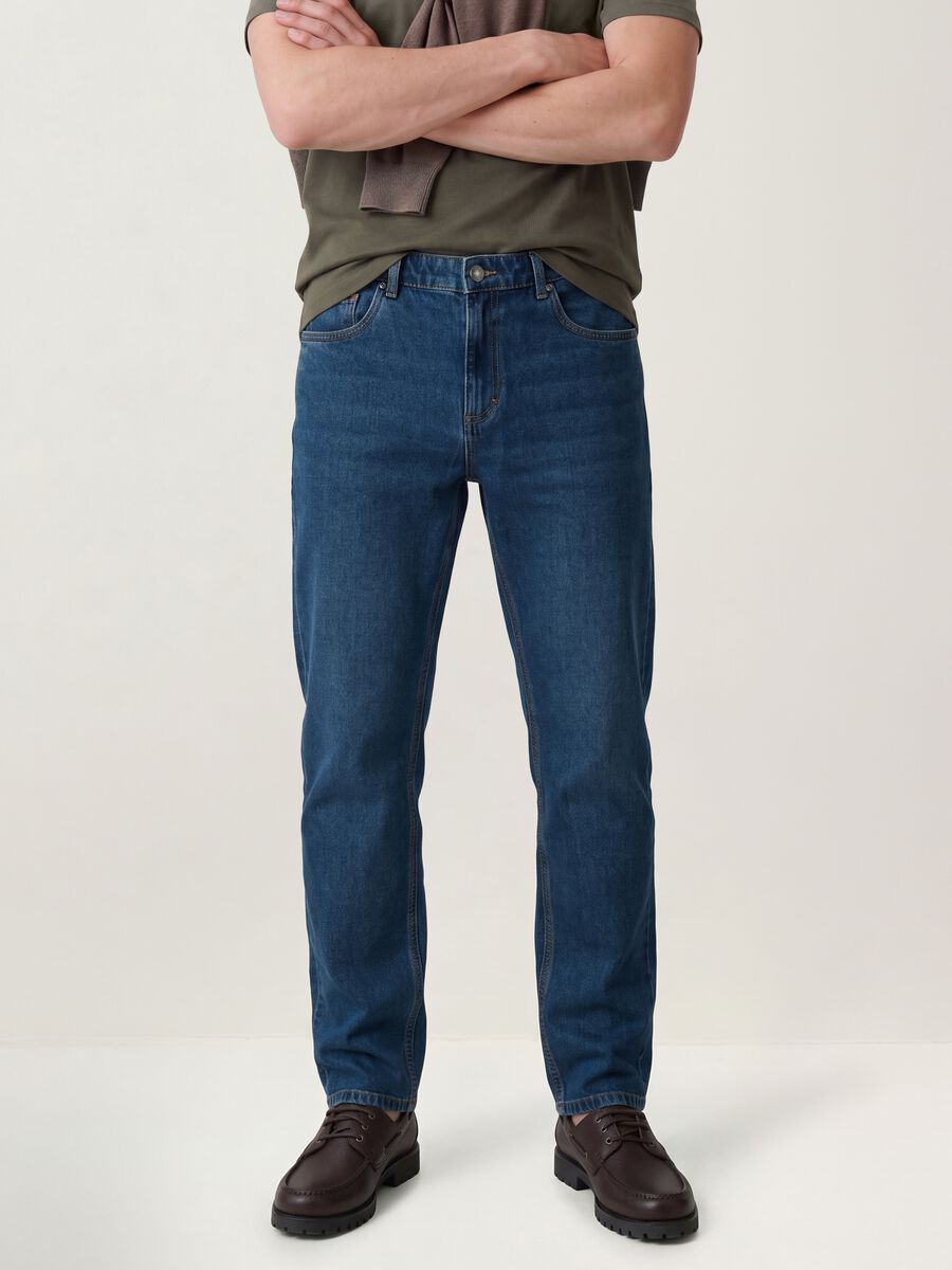 Blue denim jeans in cotton-viscose blend, regular fit_1