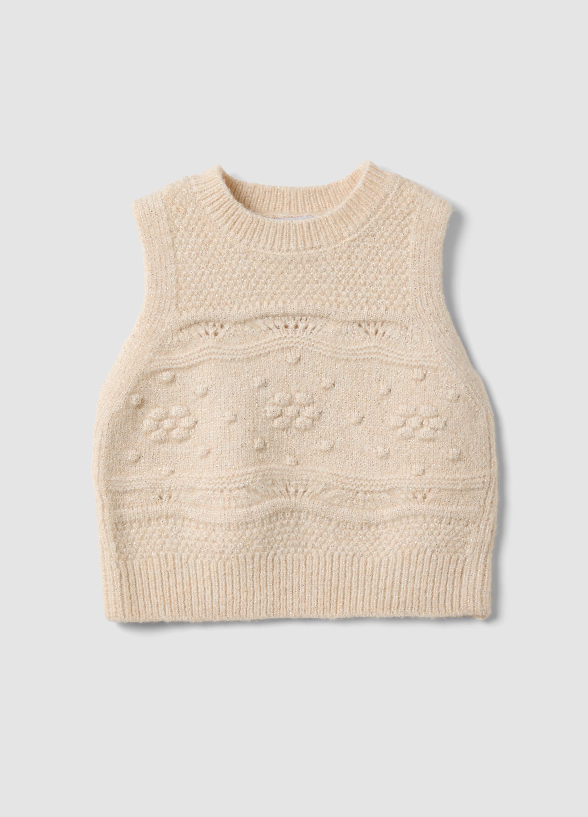 Gilet bianco in maglia con motivo in rilievo per bimba