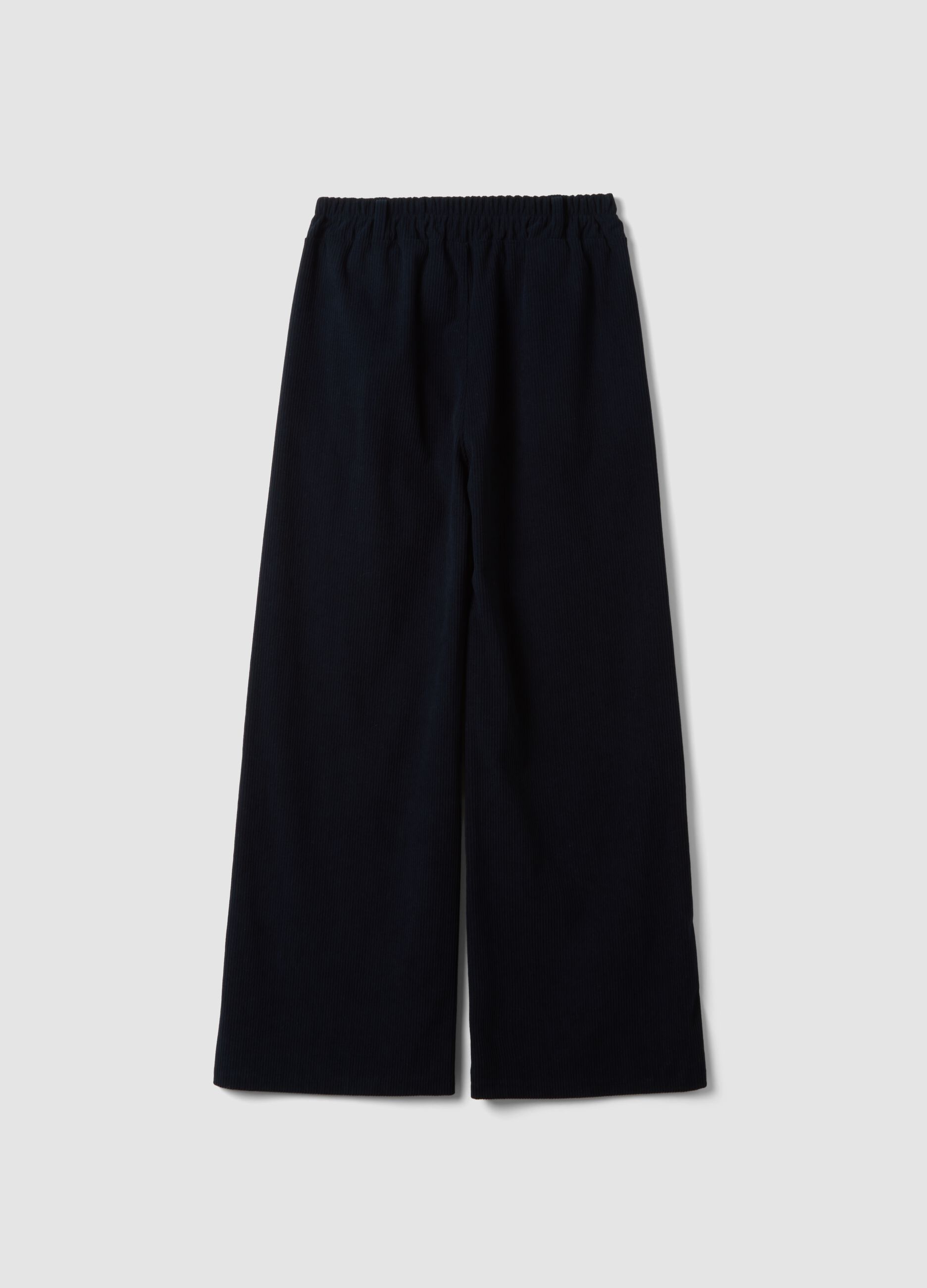Navy blue wide-leg ribbed trousers, regular fit