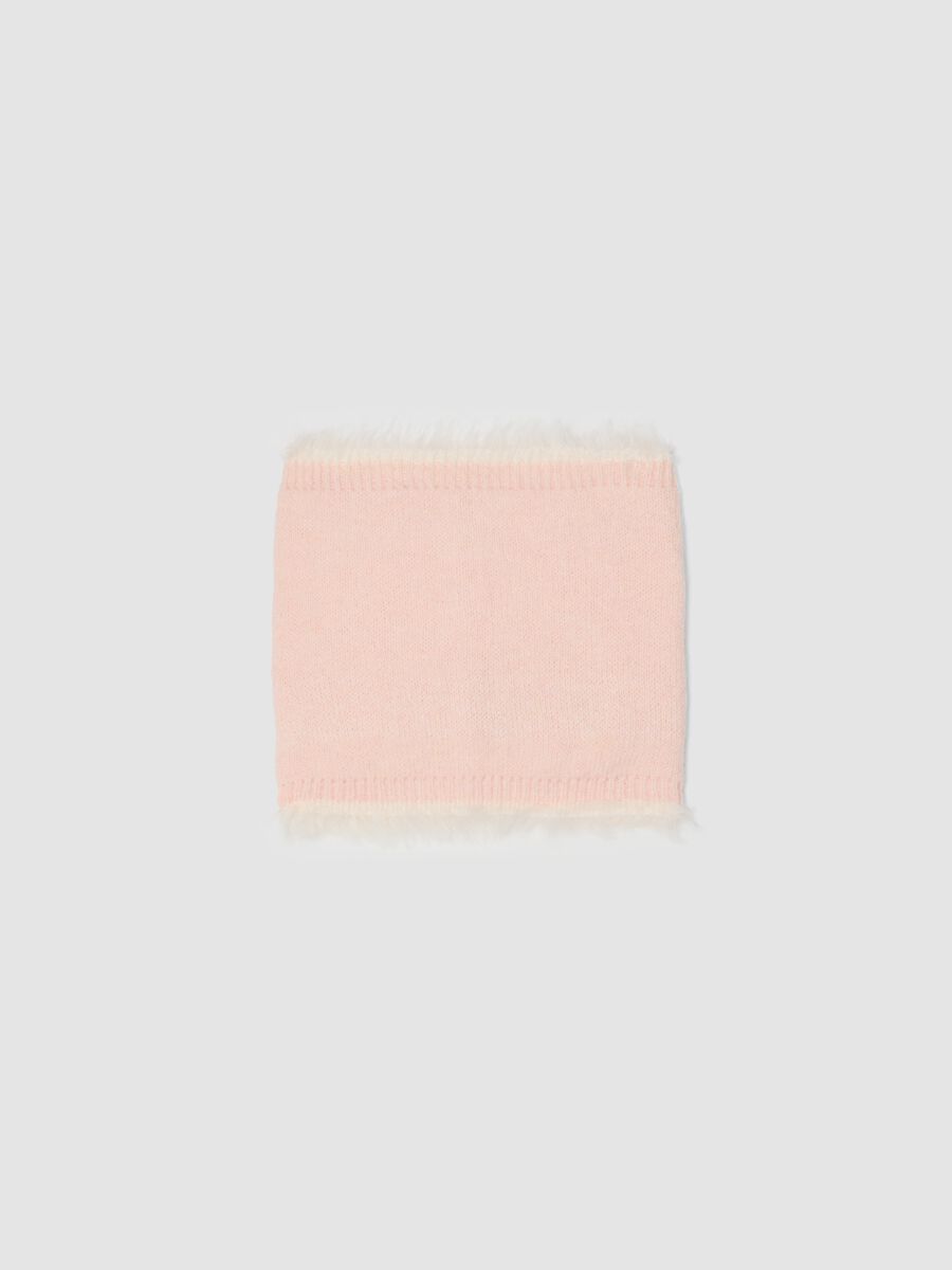 Pink stretch wool scarf with plush-effect trim_0