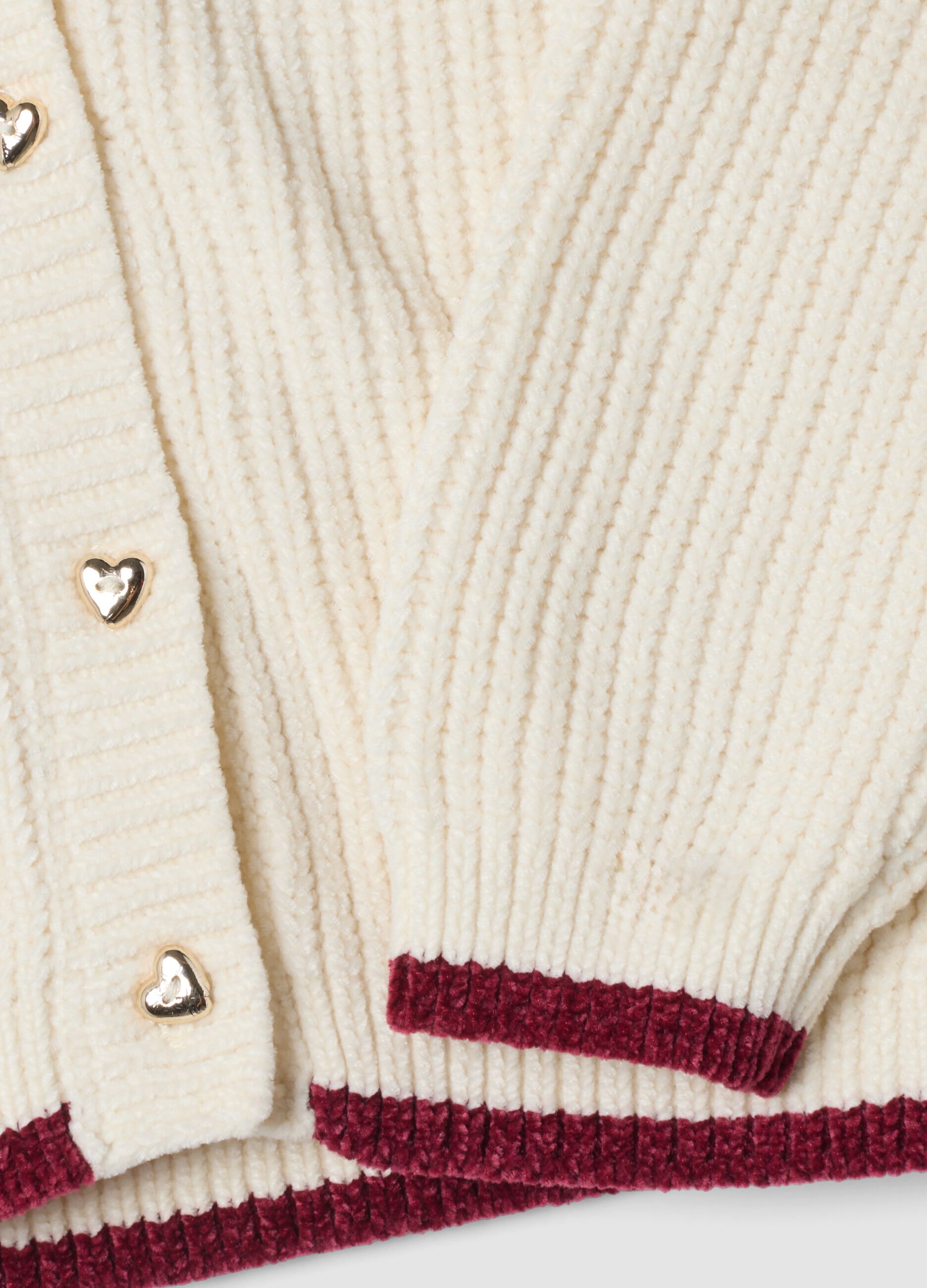 White knitted cardigan with heart embroidery, regular fit