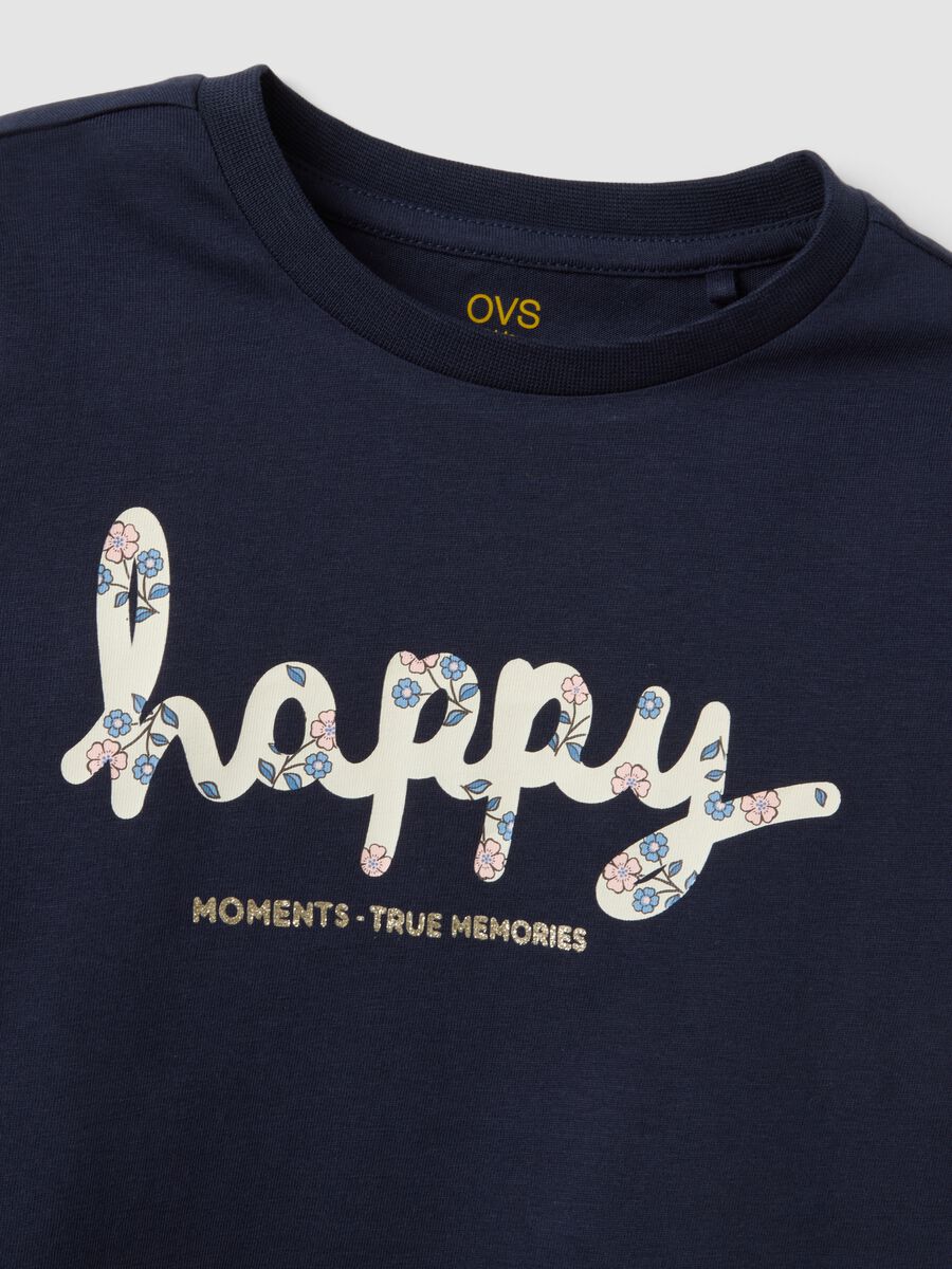 Blue organic cotton T-shirt with front print_3