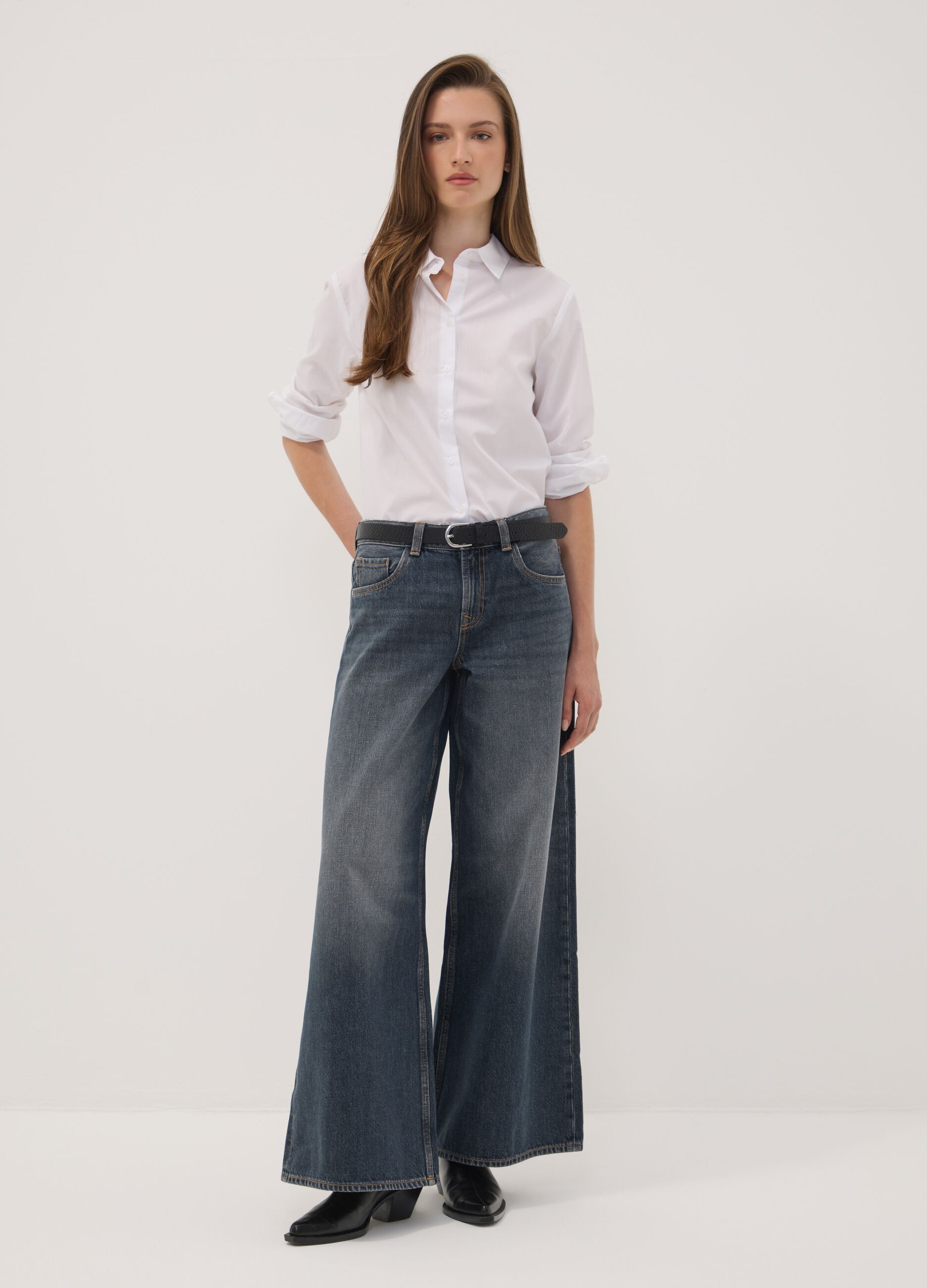 Blue pure cotton super wide-leg jeans