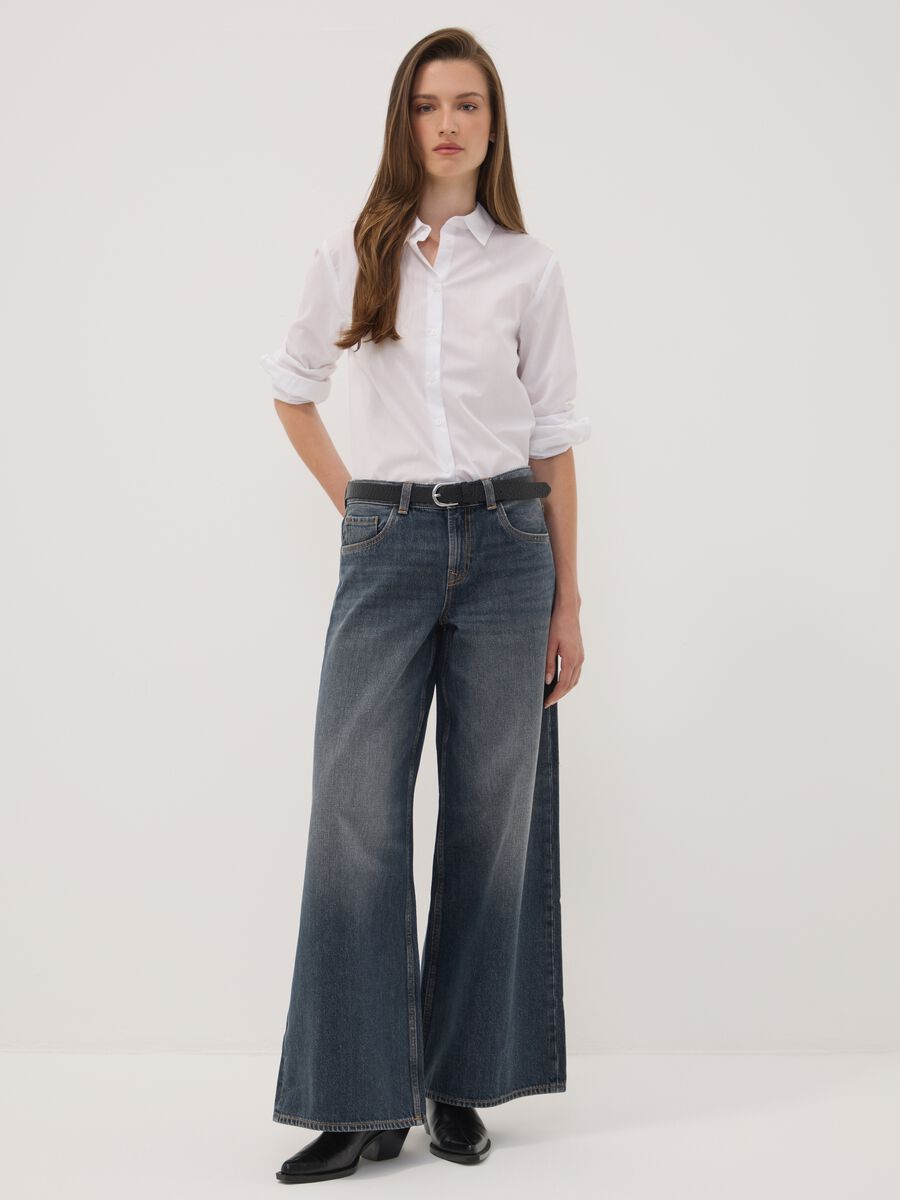 Blue pure cotton super wide-leg jeans_0