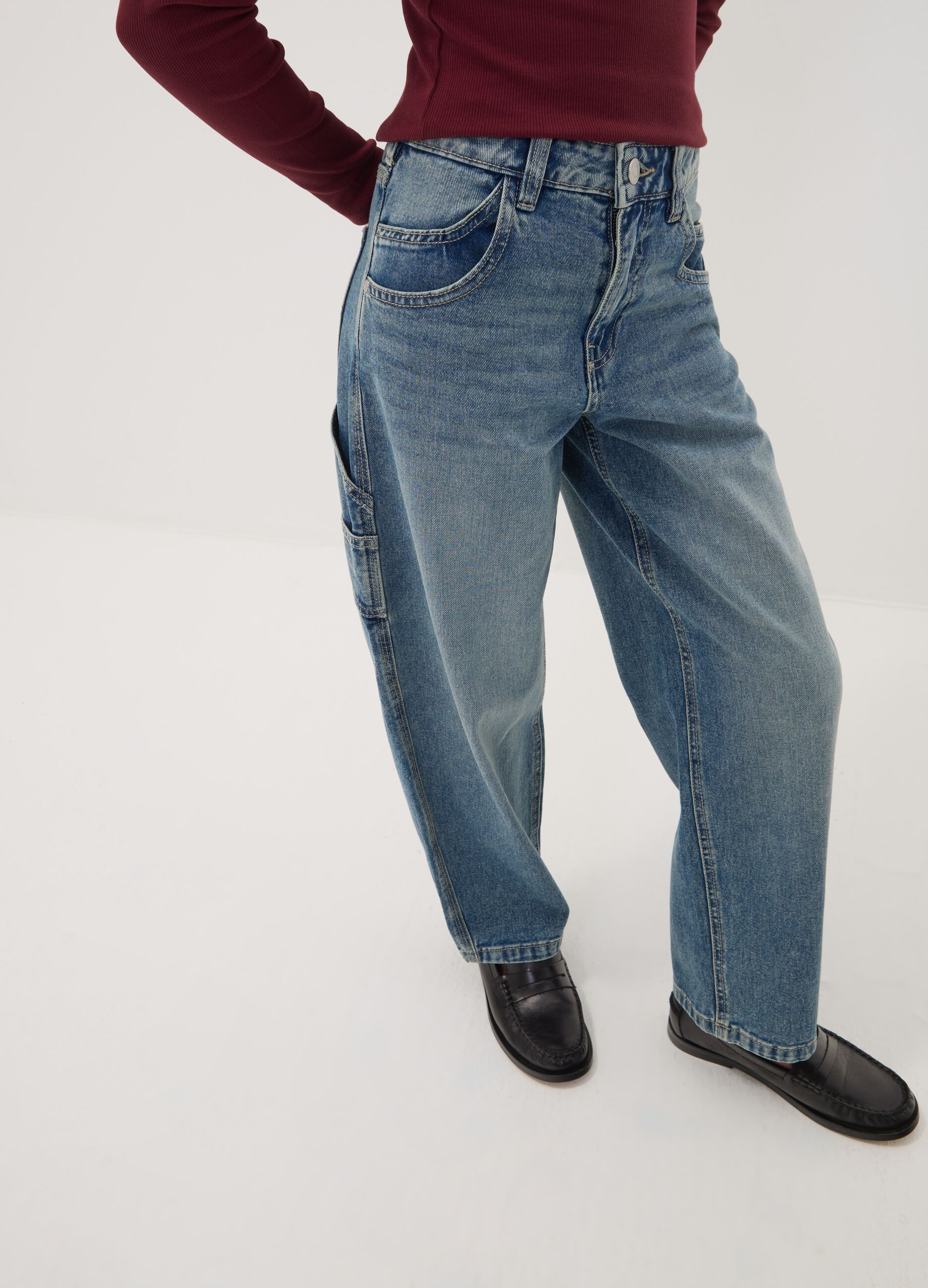 Blue denim pure cotton balloon-fit jeans