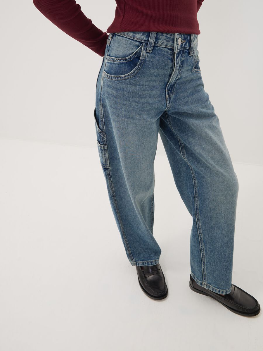 Blue denim pure cotton balloon-fit jeans_2