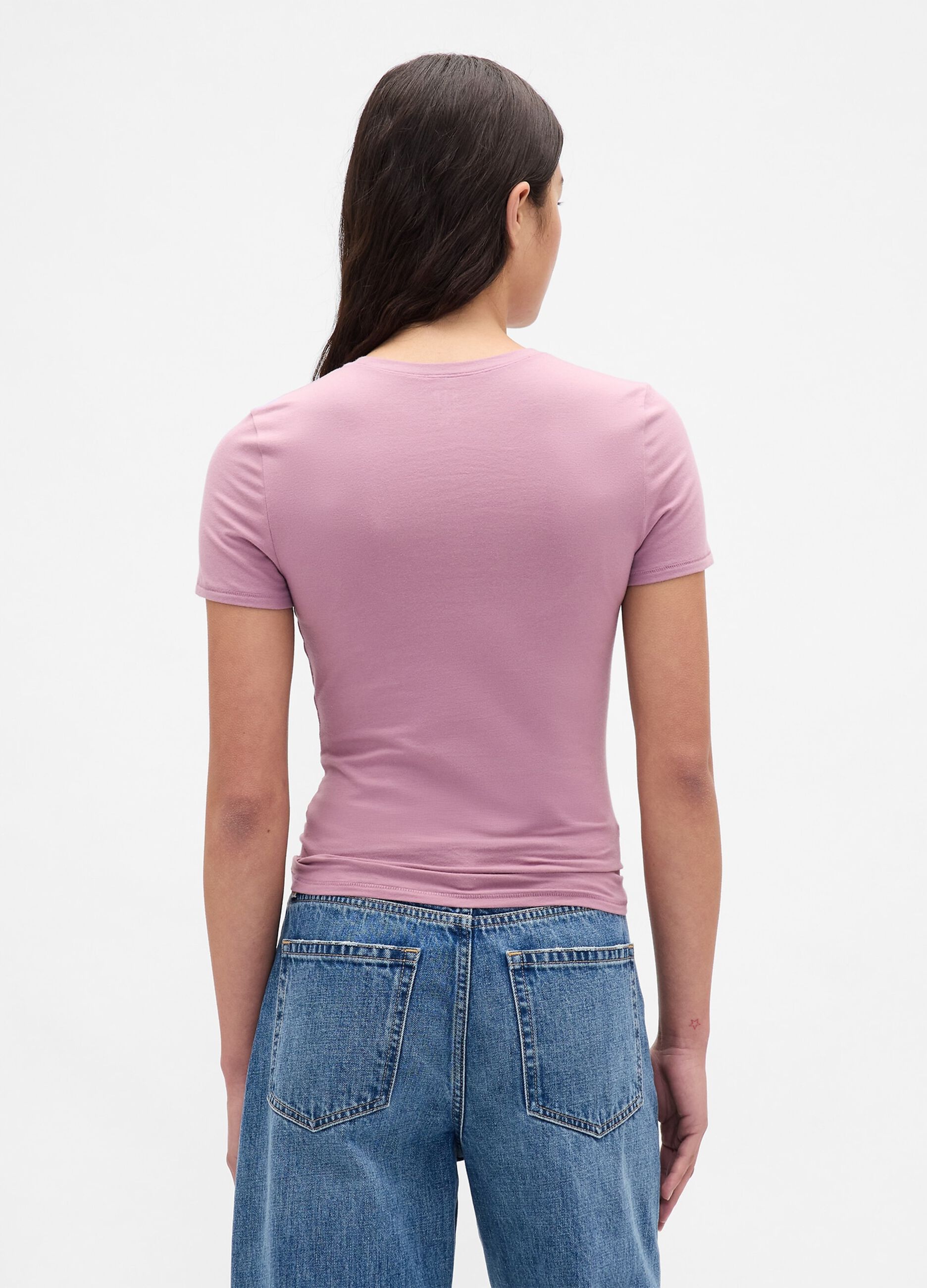 Short-sleeve pink stretch T-shirt