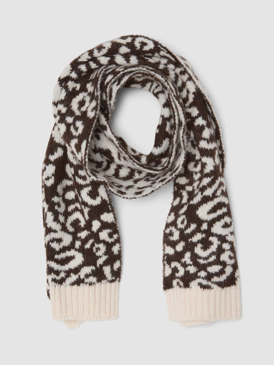 Dark brown and cream stretch-wool scarf_0