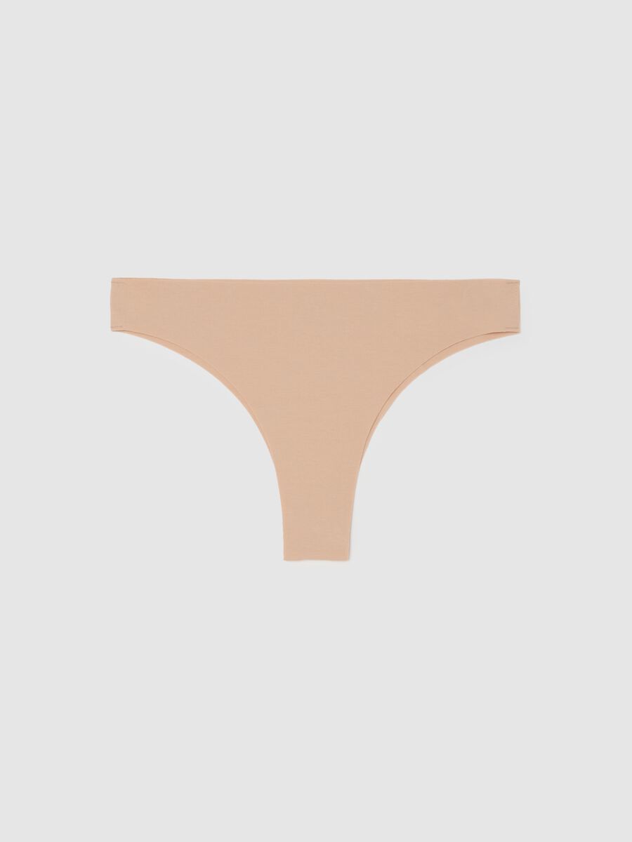 Beige cotton thong briefs with regular fit_4