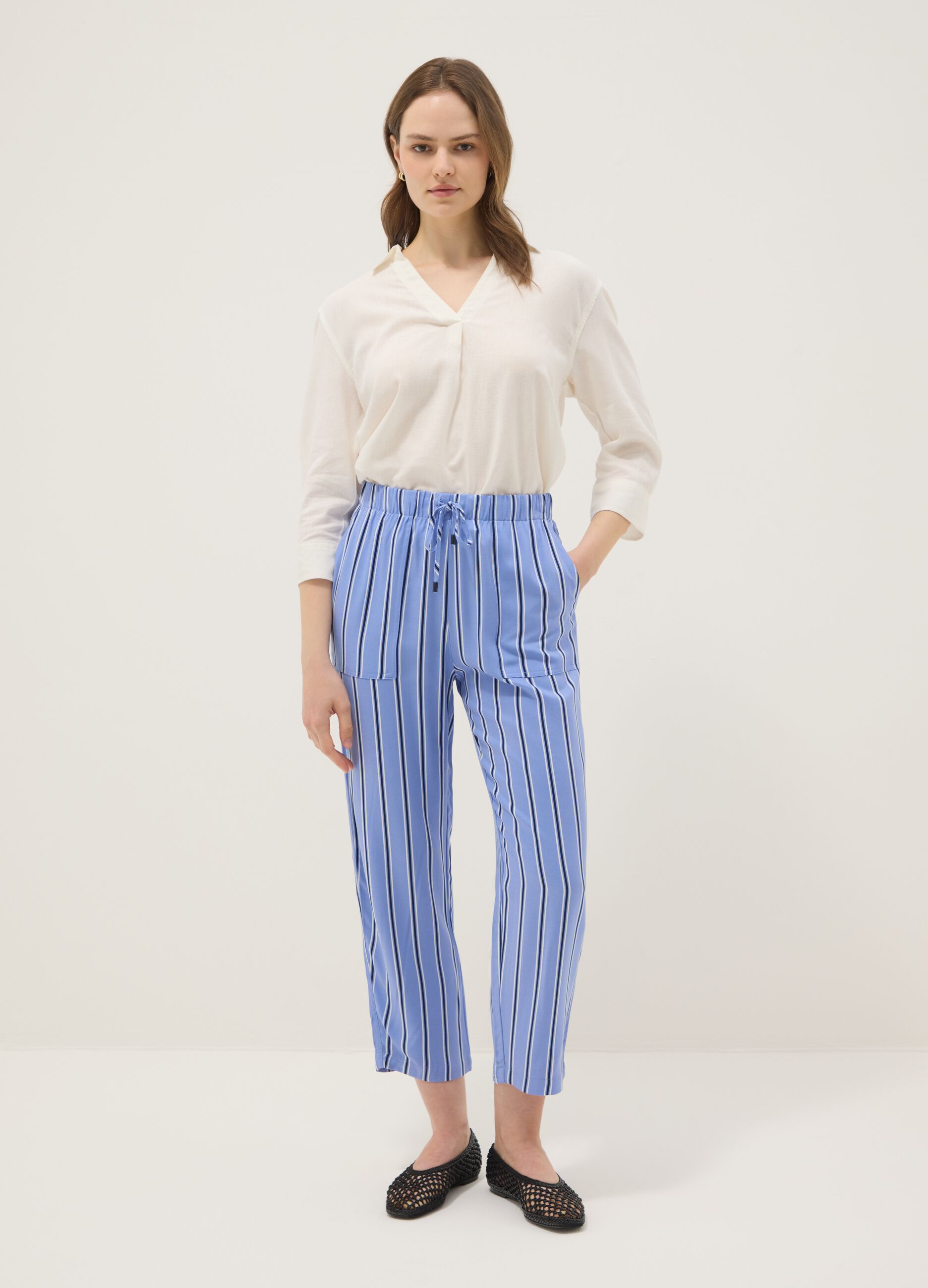 Multicolour striped pure viscose jogger trousers regular fit