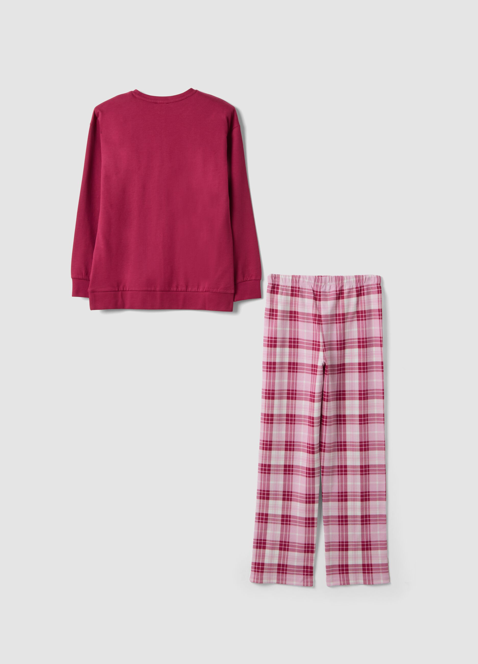 Purple crew-neck pyjamas in pure organic cotton