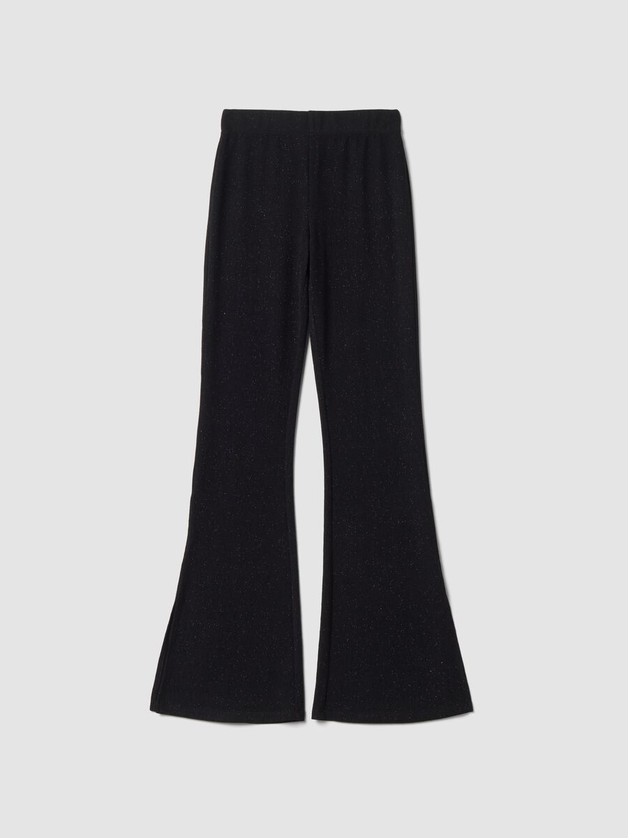 Black glitter slim-fit flared stretch trousers_0