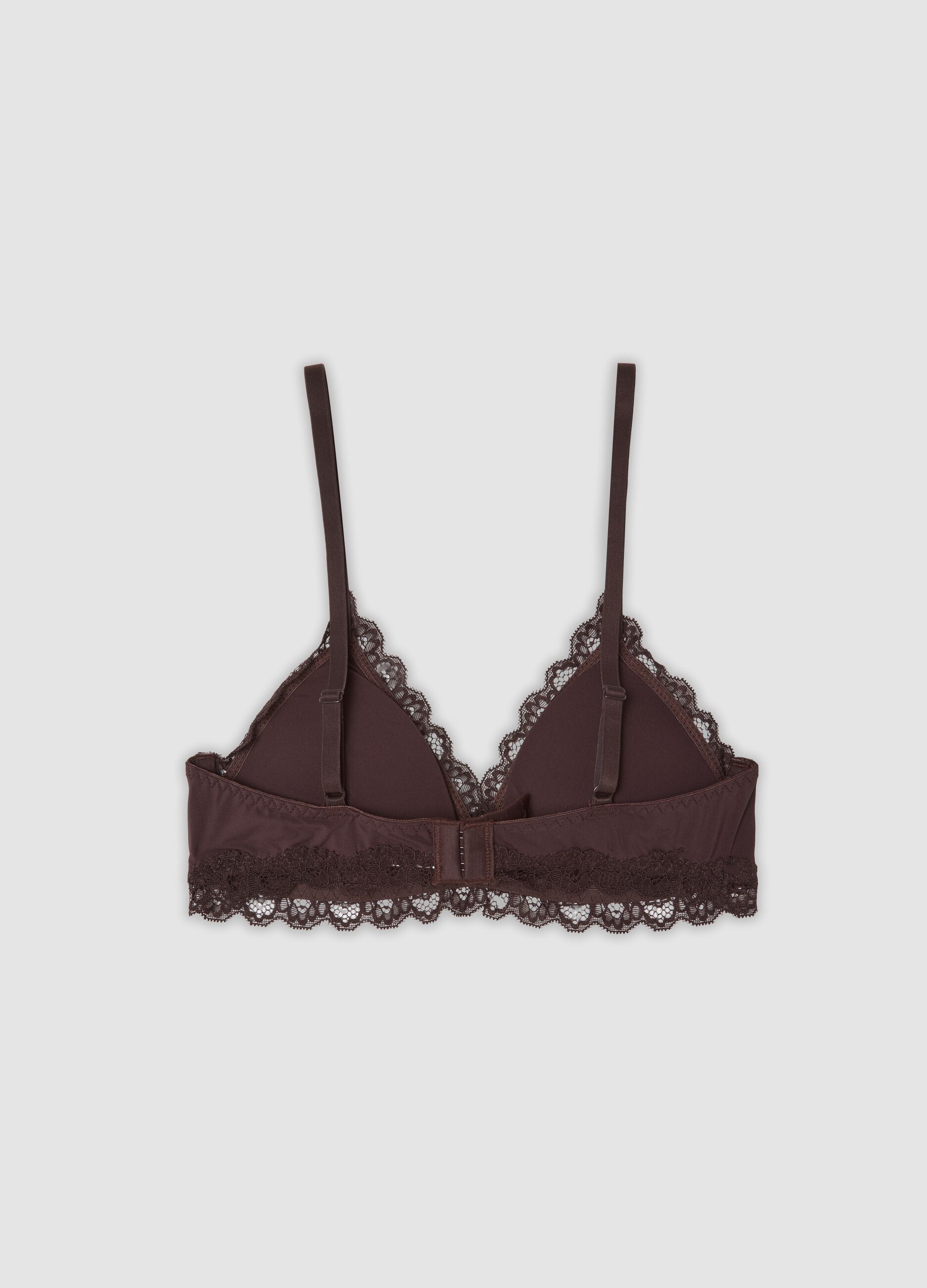 Brown stretch lace-trim bra
