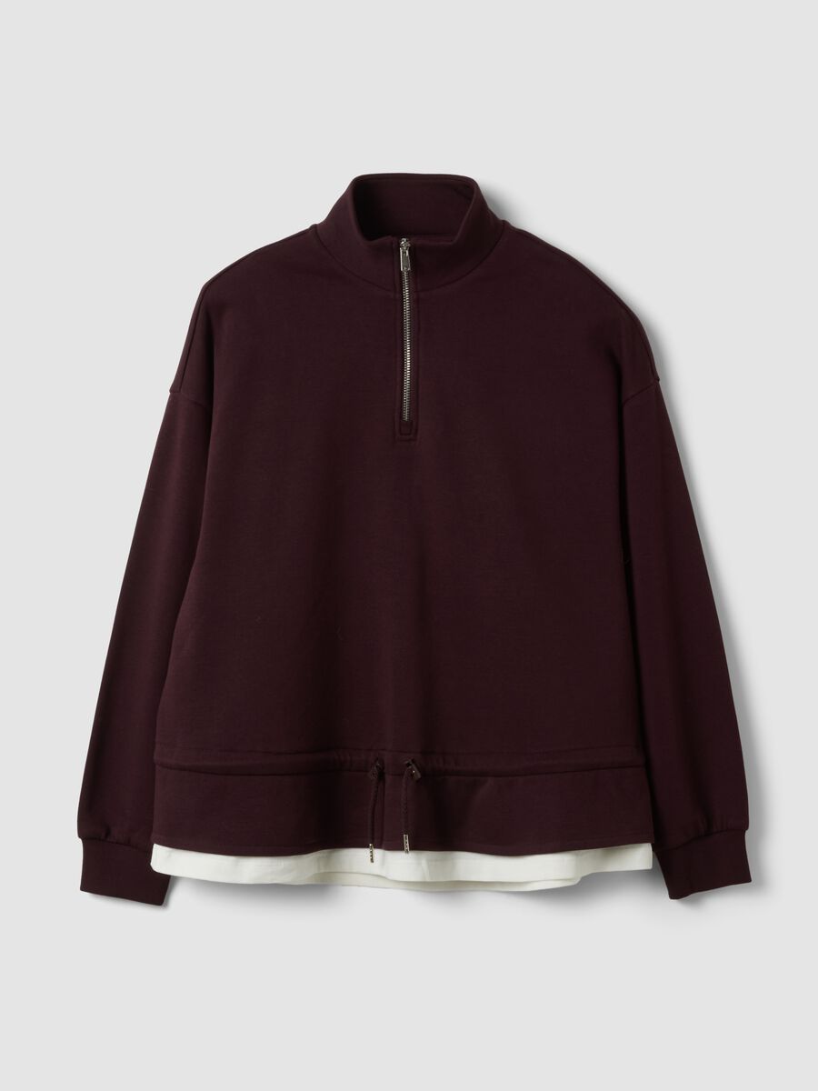 Purple cotton-blend layered half-zip sweatshirt, regular fit_0